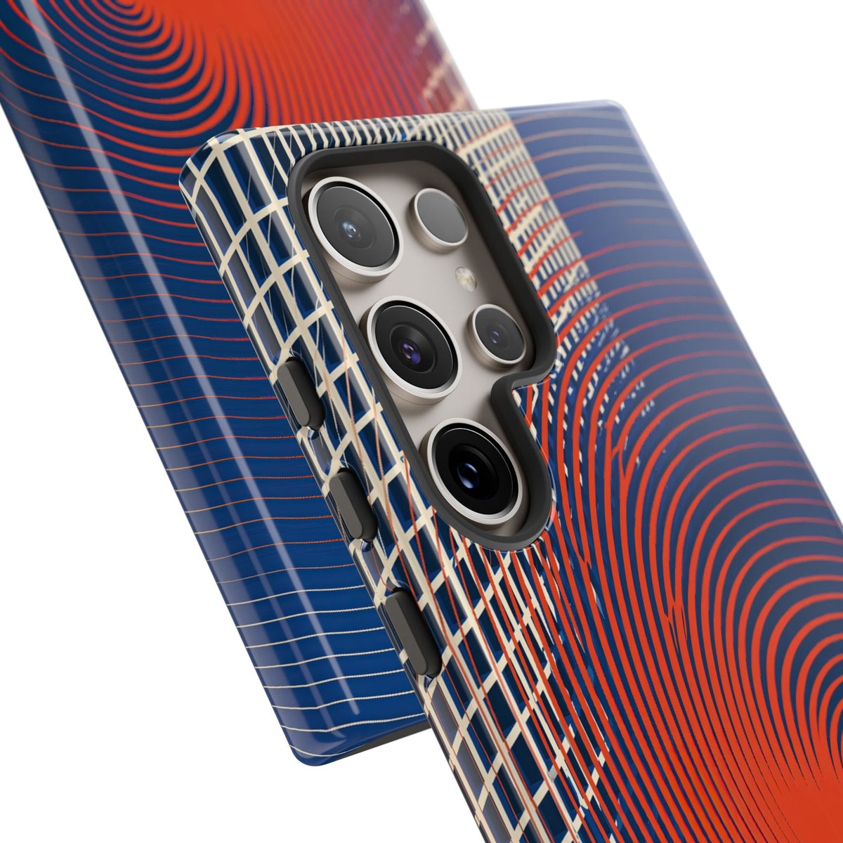 Blue Tough Phone Case for Samsung - Orange Orbit Grid