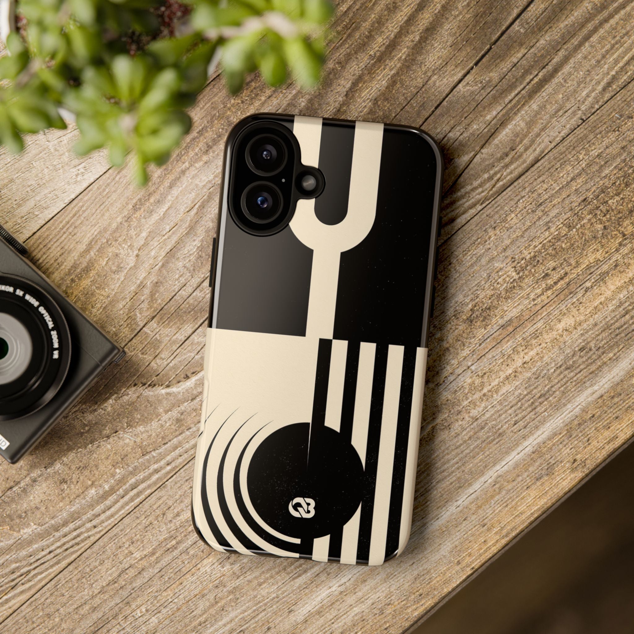 Black Tough Phone Case for iPhone - Ivory Signal Grid