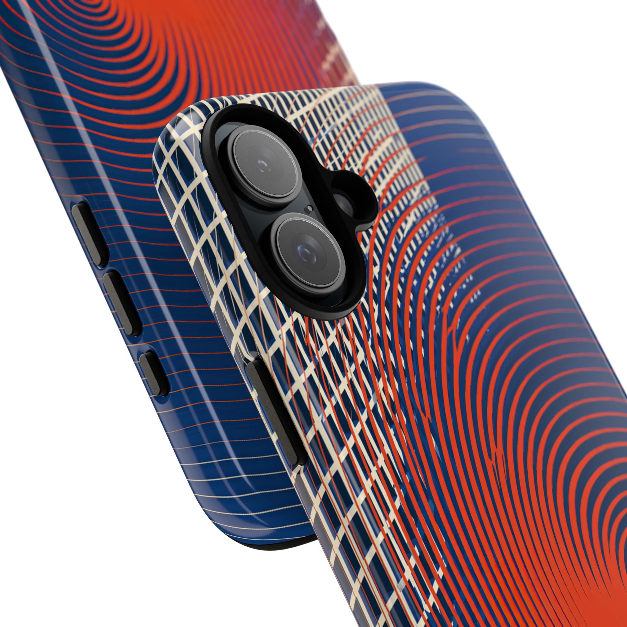 Blue Tough Phone Case for iPhone - Orange Orbit Grid