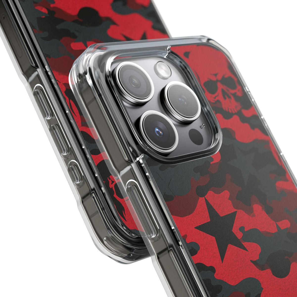 Crimson Skull Camo · Clear Impact Magnetic Phone Case for iPhone · Red