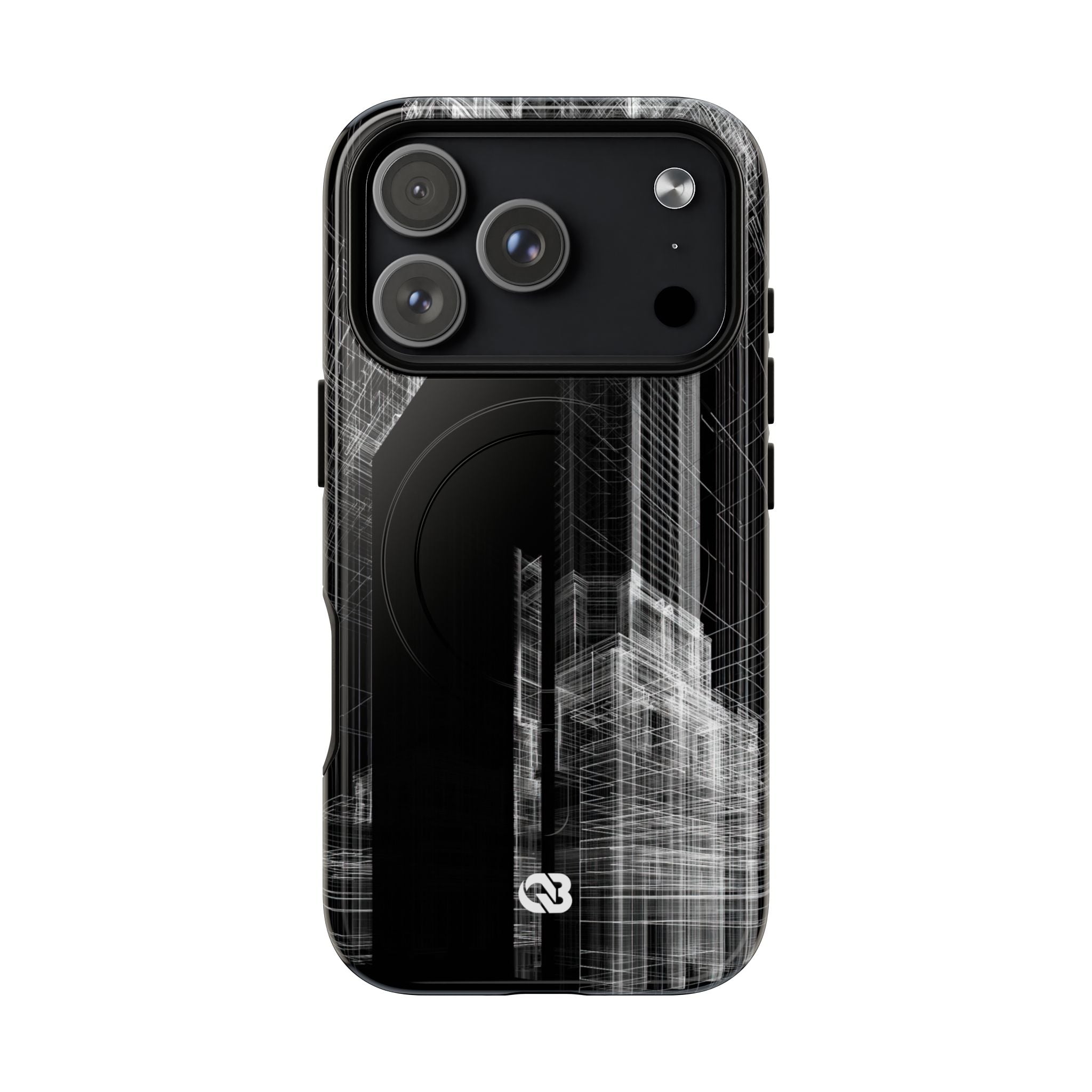 Black Tough 2.0 Magsafe Phone Case for iPhone - Ghost Urban Wireframe