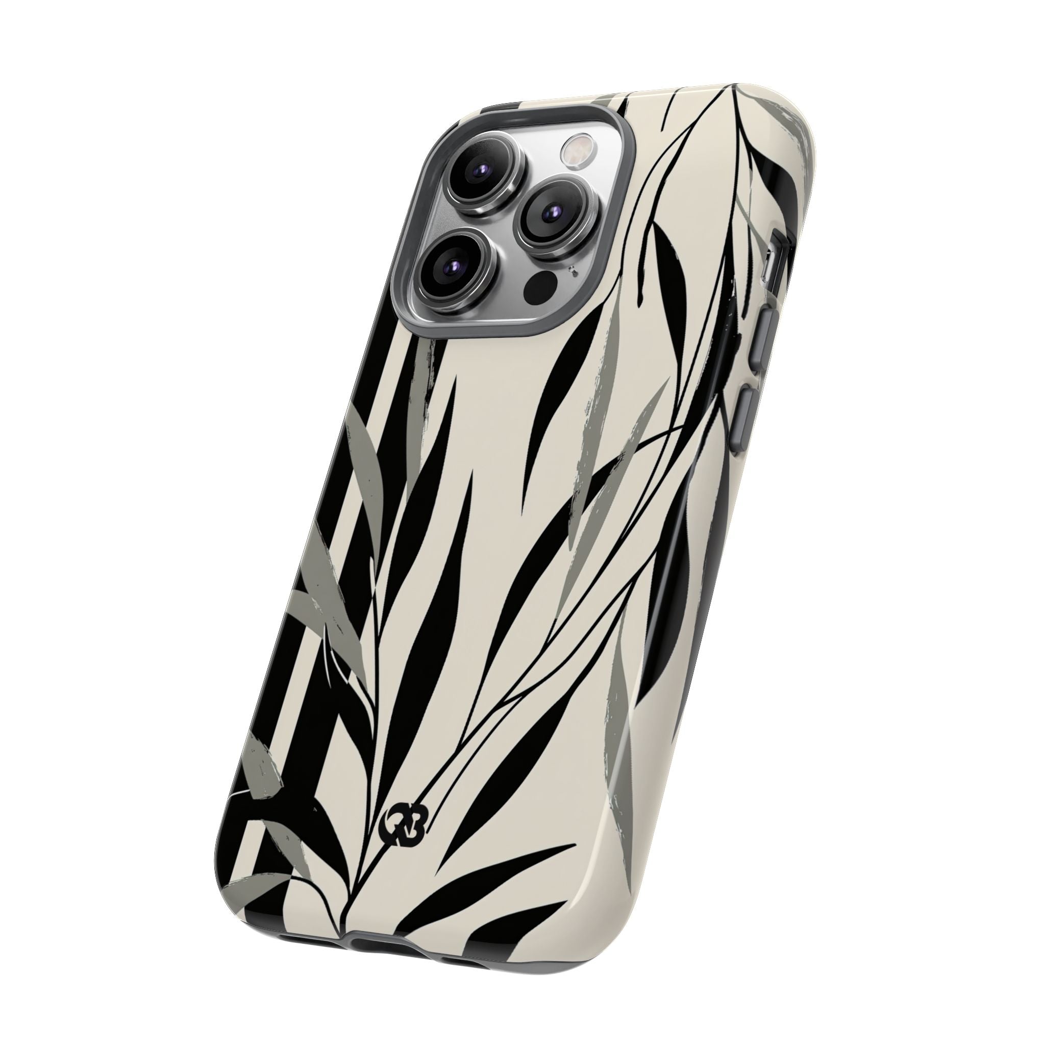 Beige Tough Phone Case for iPhone - Soot Leaf Sketch