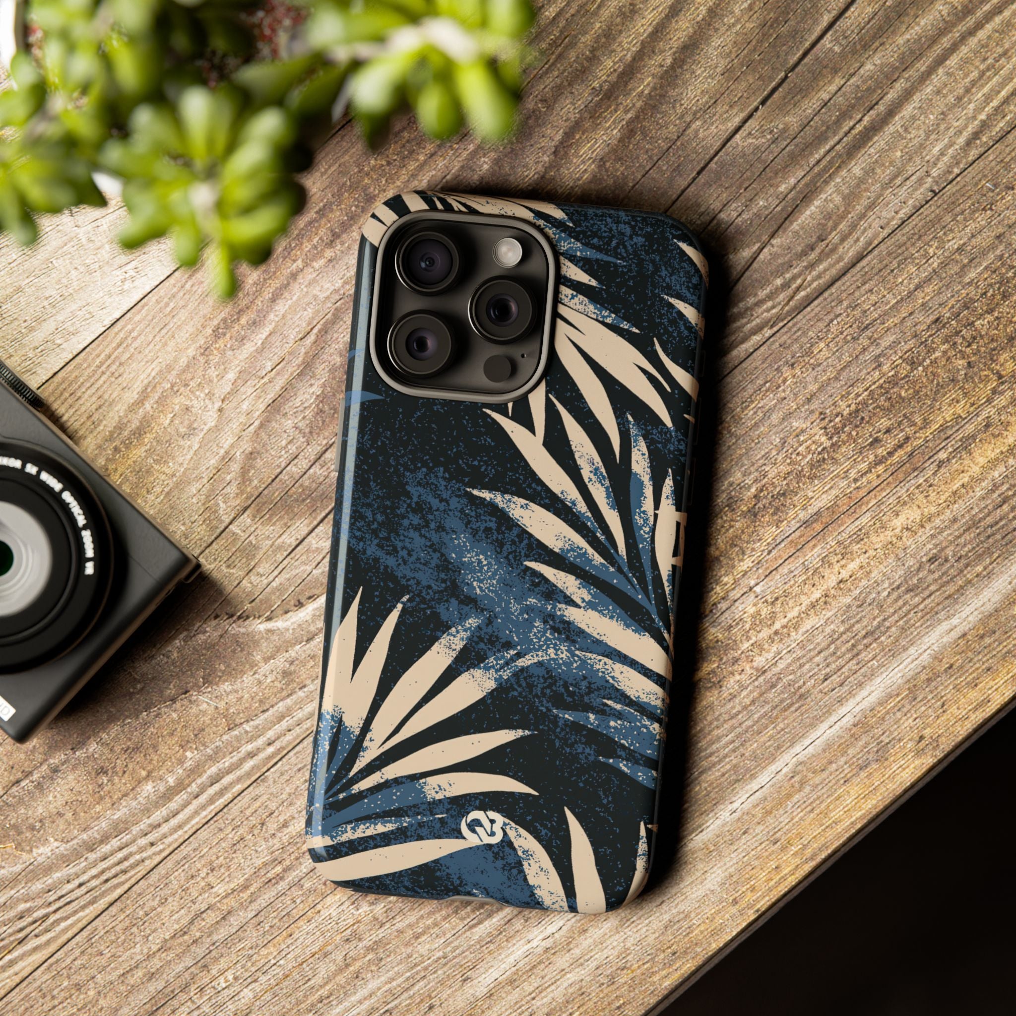 Blue Tough Phone Case for iPhone - Midnight Indigo Palm