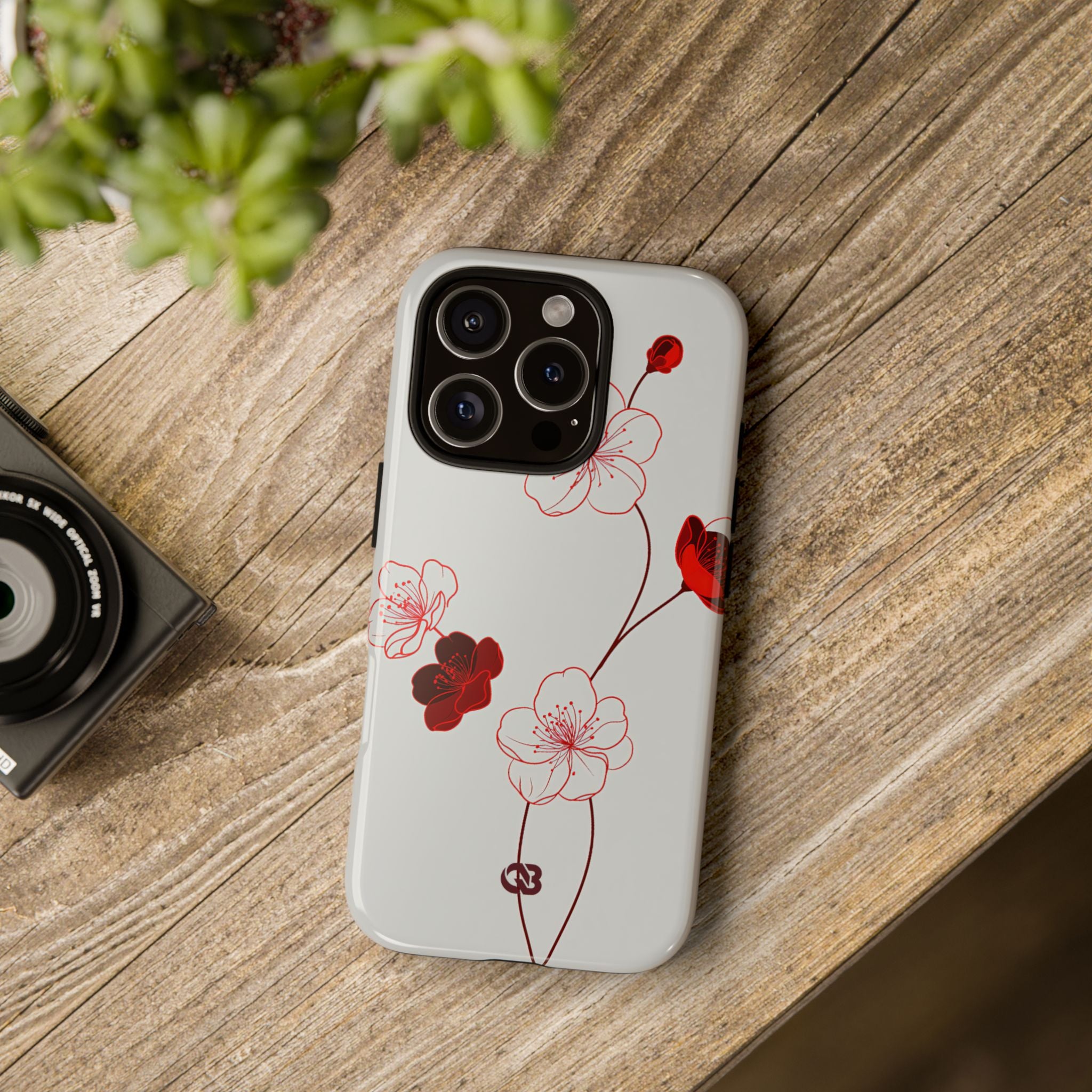 Red Tough Phone Case for iPhone - Kyoto Ember Bloom
