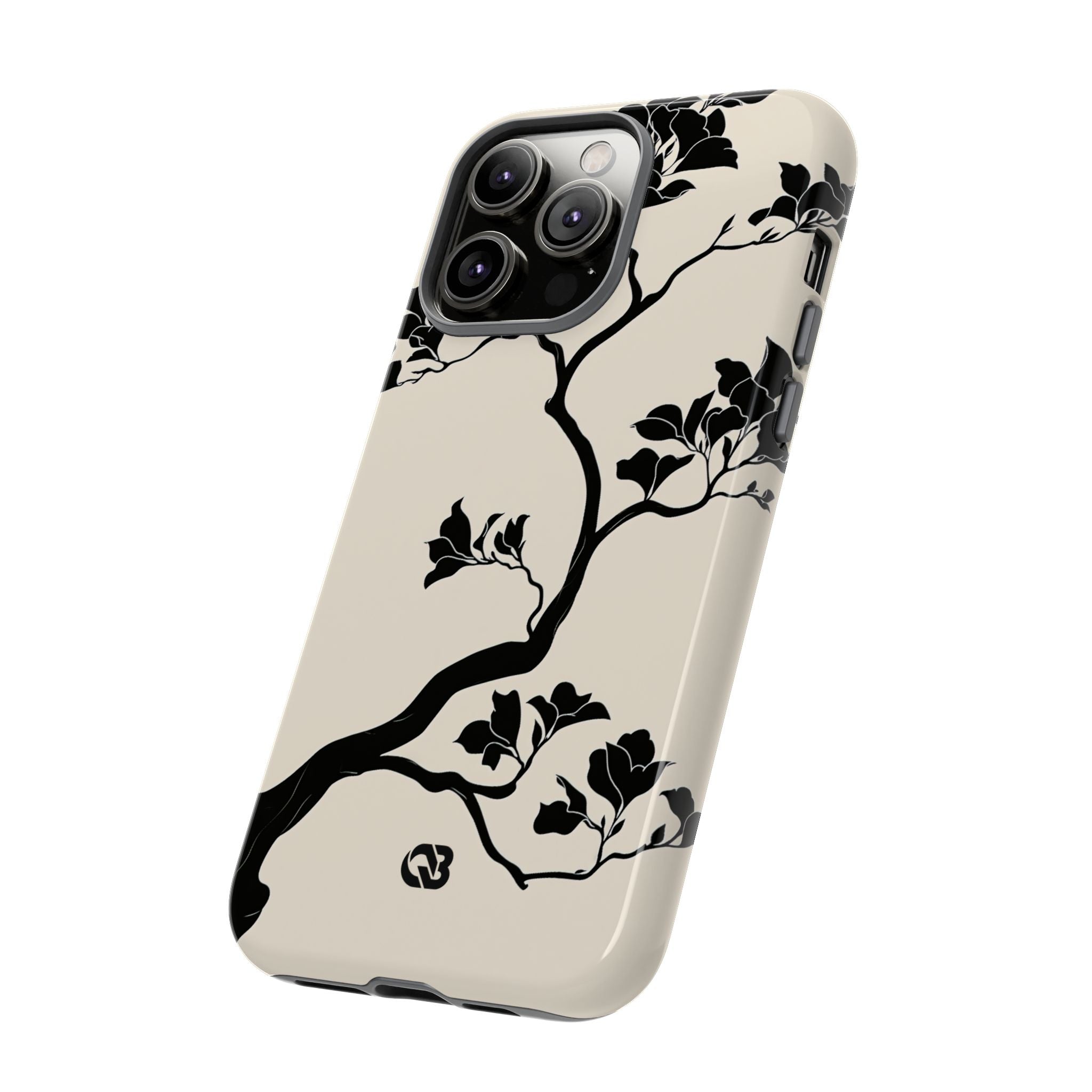 Beige Tough Phone Case for iPhone - Obsidian Bonsai Silhouette