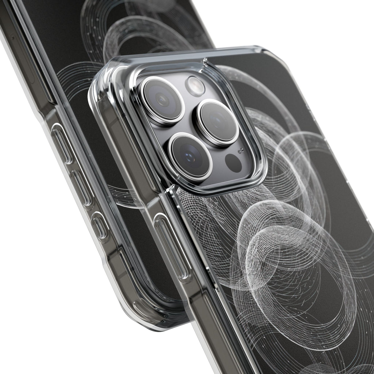 Black Impact MagSafe Phone Case for iPhone - Kinetic Wireframe Orbit