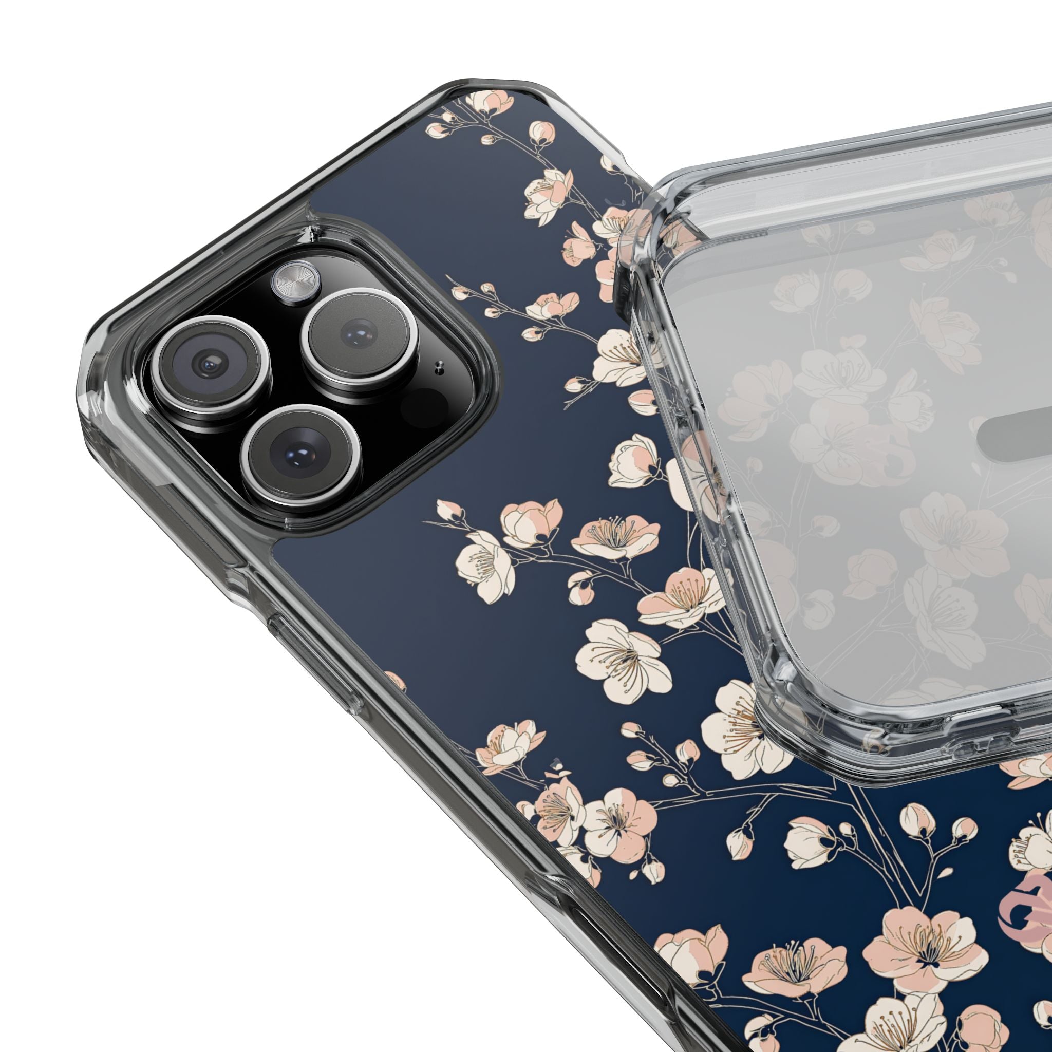 Blue Impact MagSafe Phone Case for iPhone - Midnight Peach Sakura