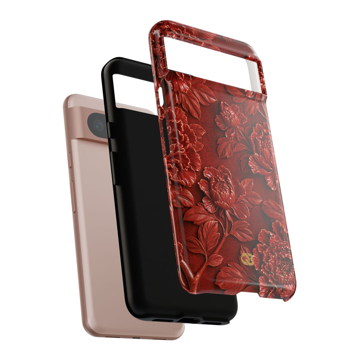 Cinnabar Peony Relief · Tough Phone Case for Pixel · Red