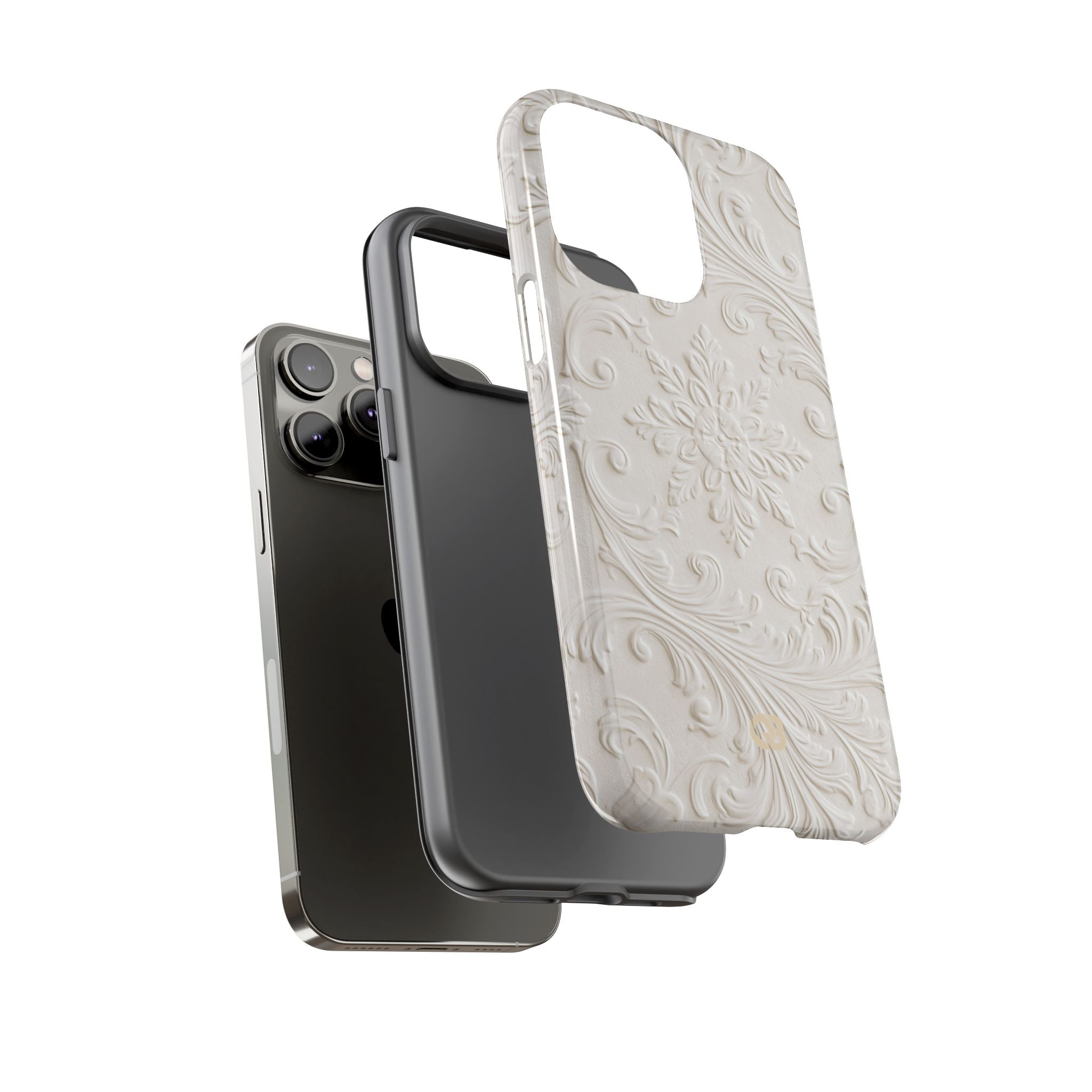 White Tough Phone Case for iPhone - Alabaster Floral Relief