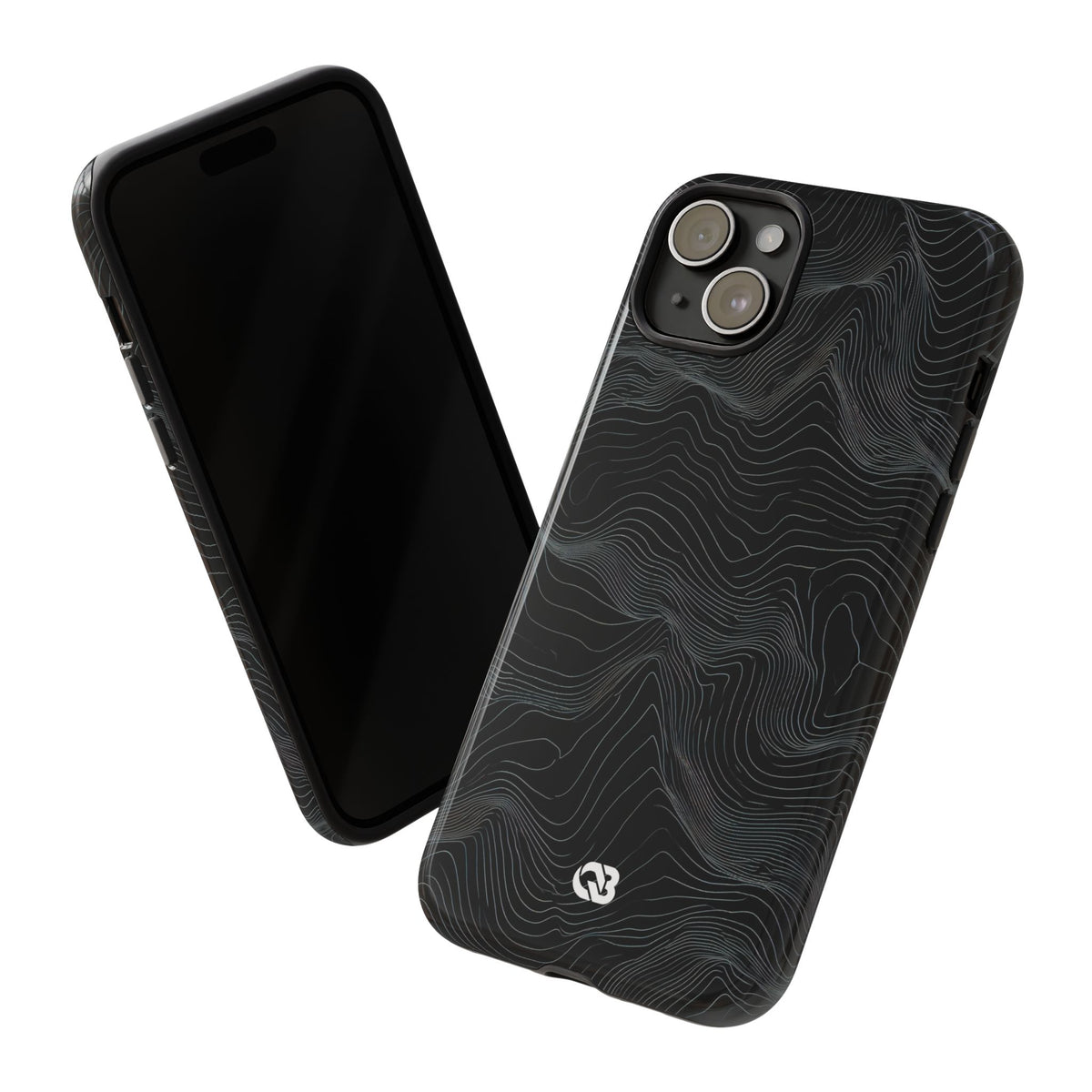 Black Tough Phone Case for iPhone - Obsidian Topo Wireframe