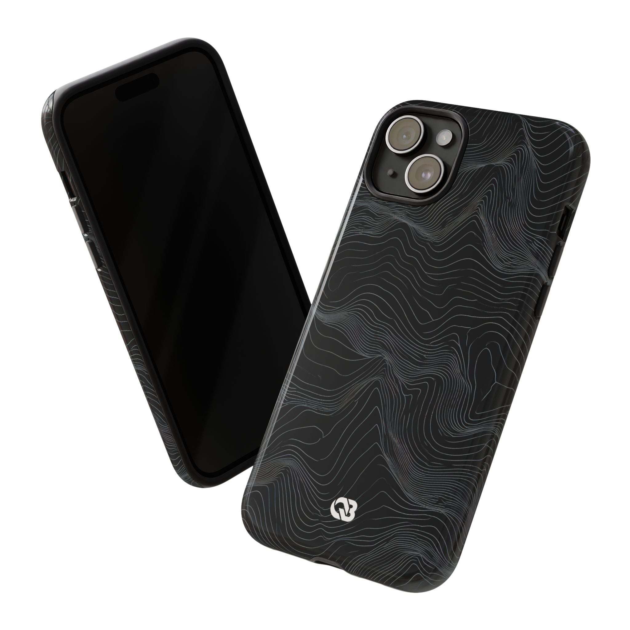Black Tough Phone Case for iPhone - Obsidian Topo Wireframe