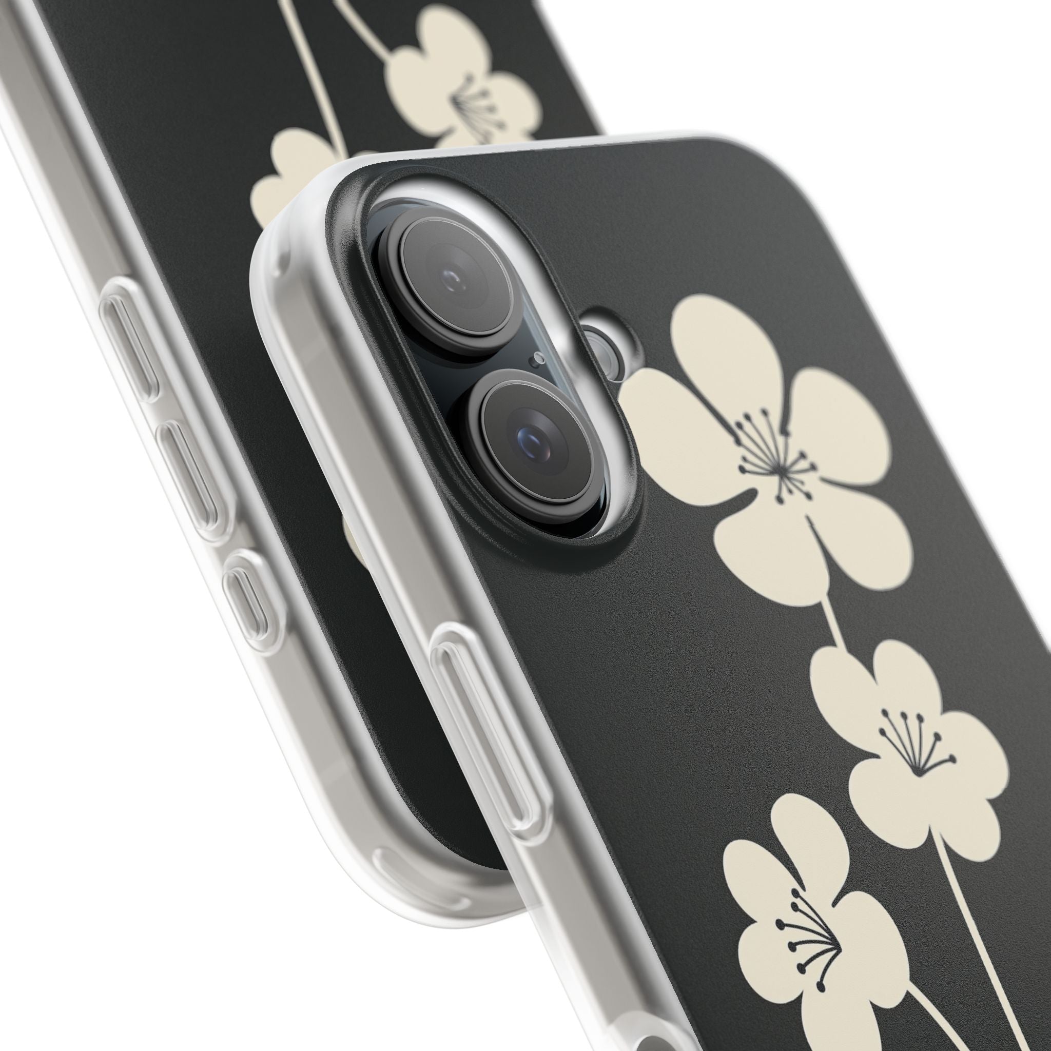 Black Lite Phone Case for iPhone - Obsidian Cream Bloom
