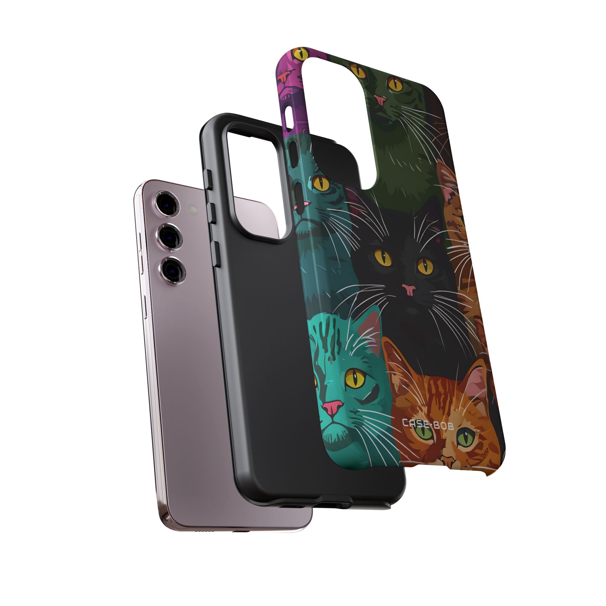 Teal Cat Grid Samsung S23 Plus Case - Tough