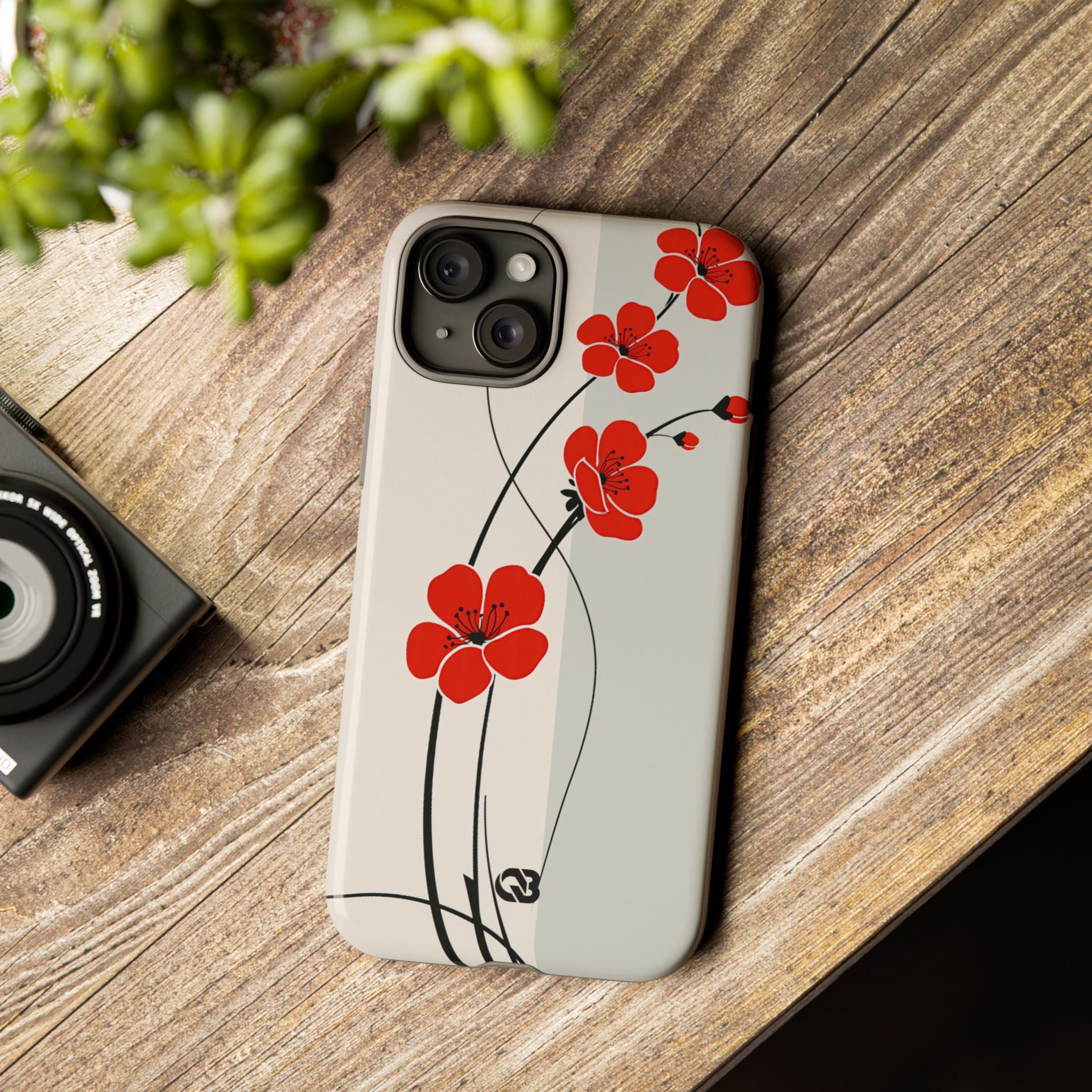Red Tough Phone Case for iPhone - Crimson Plum Ink
