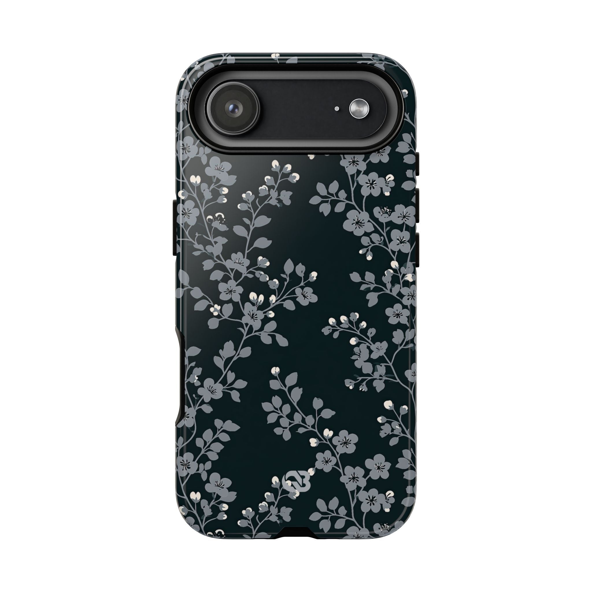 Black Tough Phone Case for iPhone - Midnight Slate Blossom