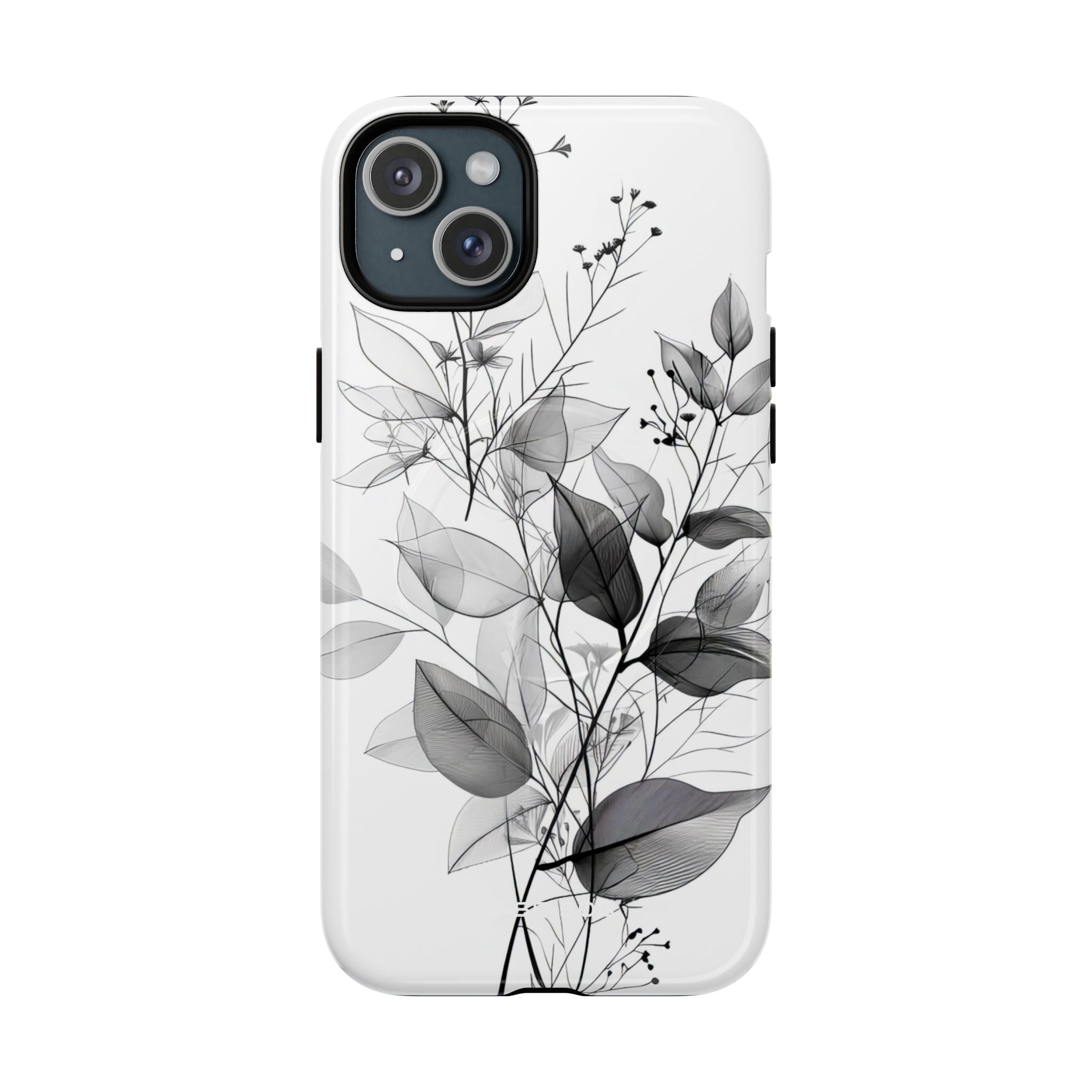Veined Leaves Gray iPhone 15 Plus Case - Tough+