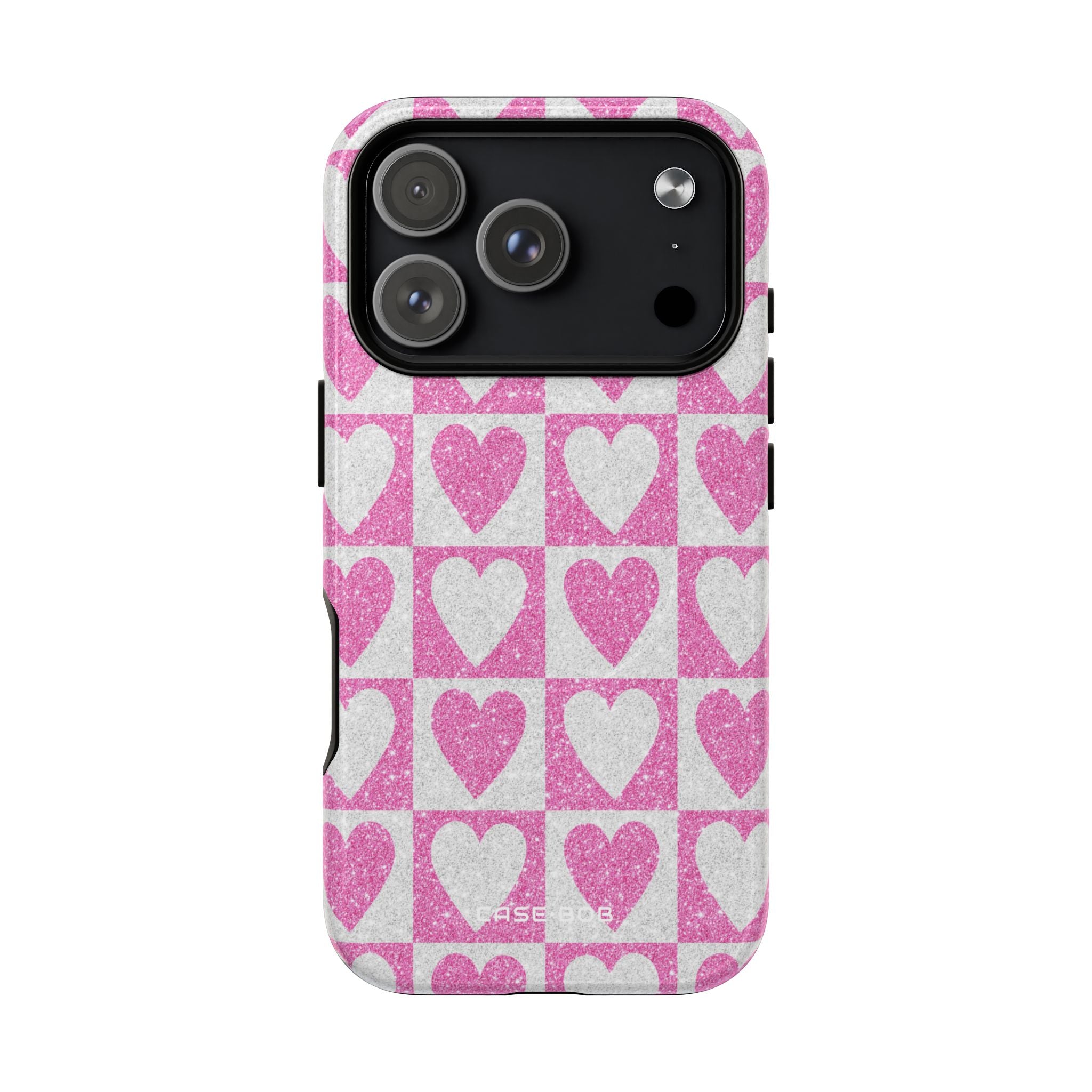 Glitter Heart Grid iPhone 17 Pro Case - Tough+ - CASE•BOB