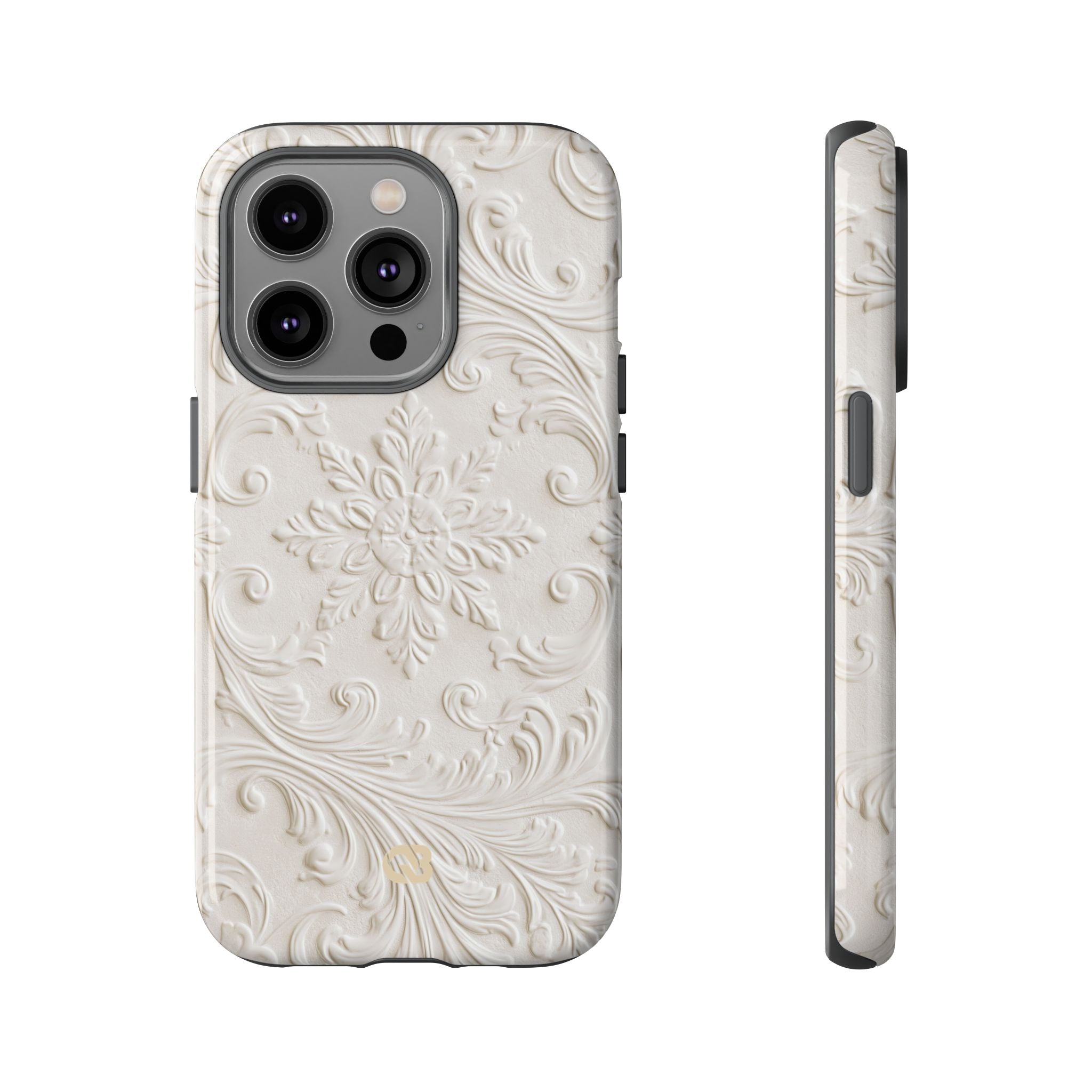 White Tough Phone Case for iPhone - Alabaster Floral Relief