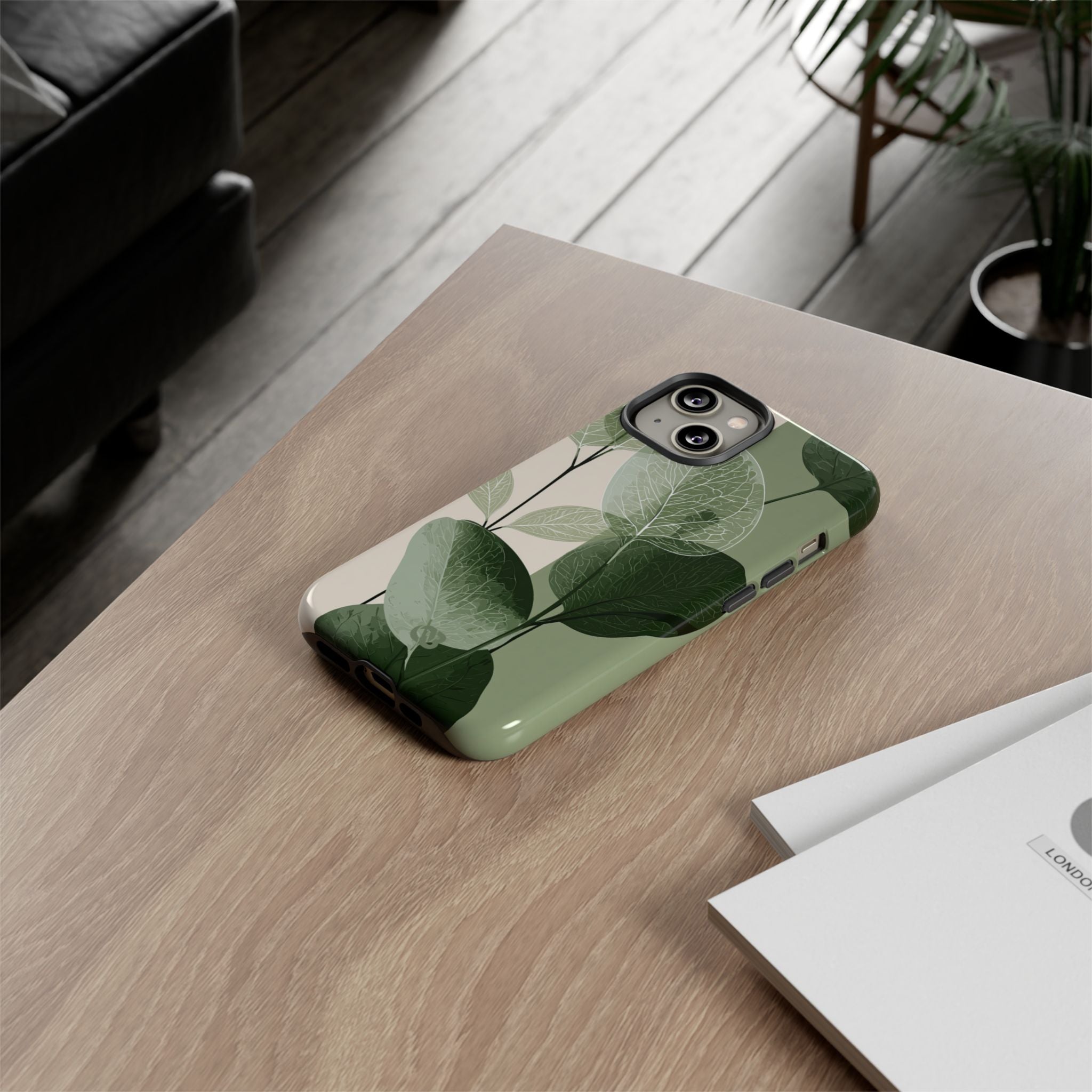 Green Tough Phone Case for iPhone - Sage Leaf Skeletals