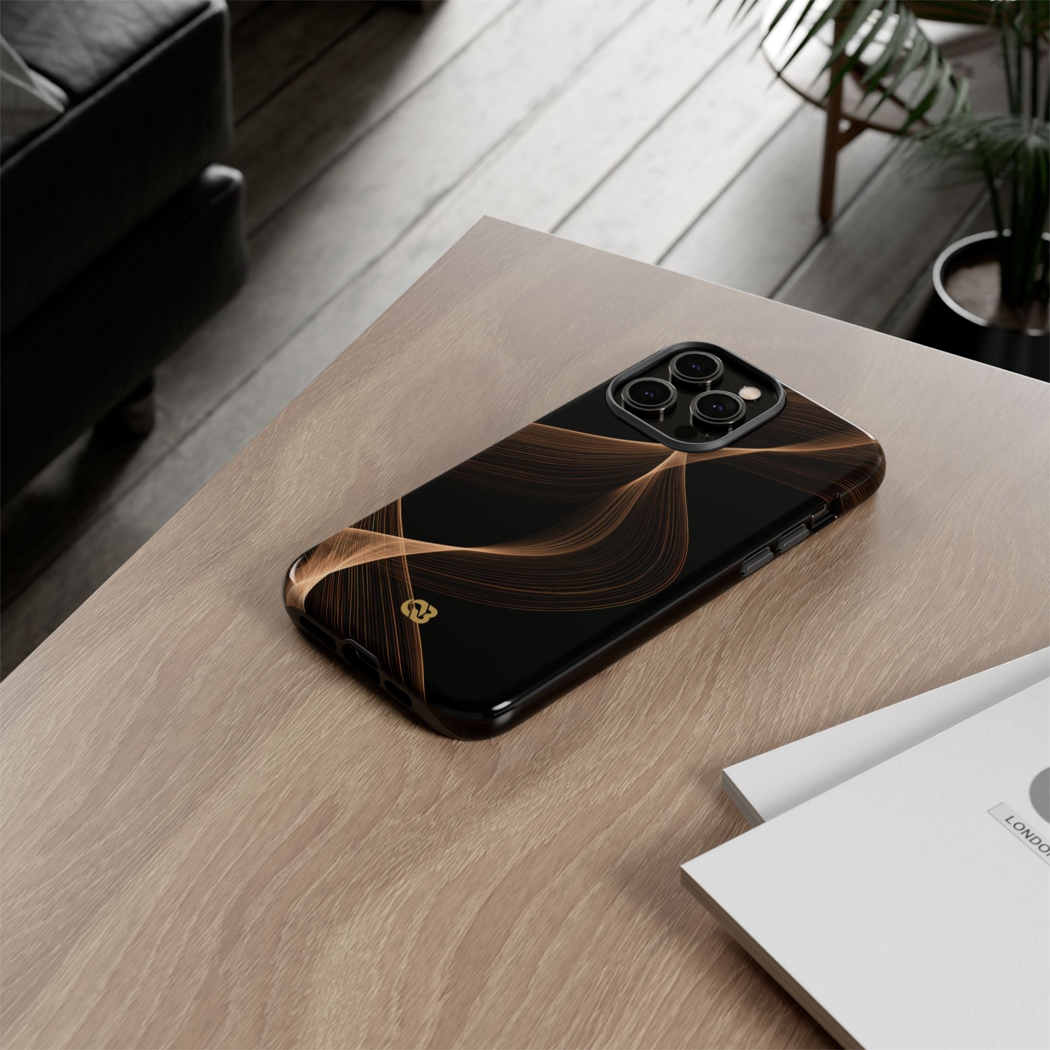 Brown Tough Phone Case for iPhone - Copper Silk Wave