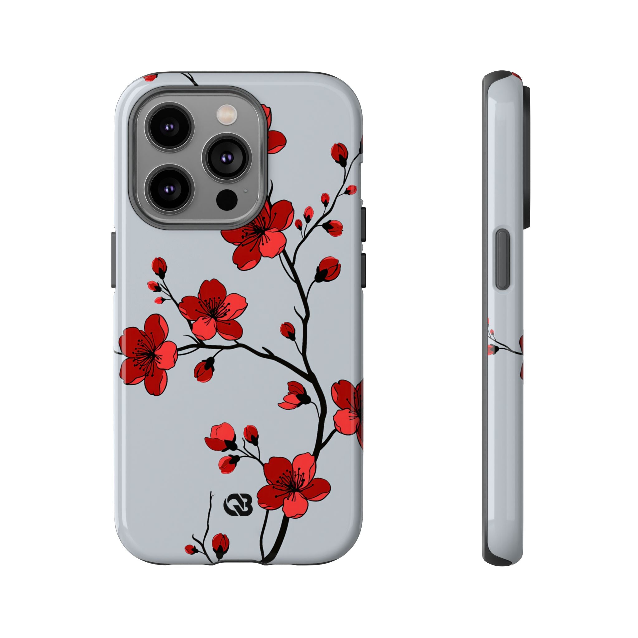 Grey Tough Phone Case for iPhone - Crimson Blossom Onyx