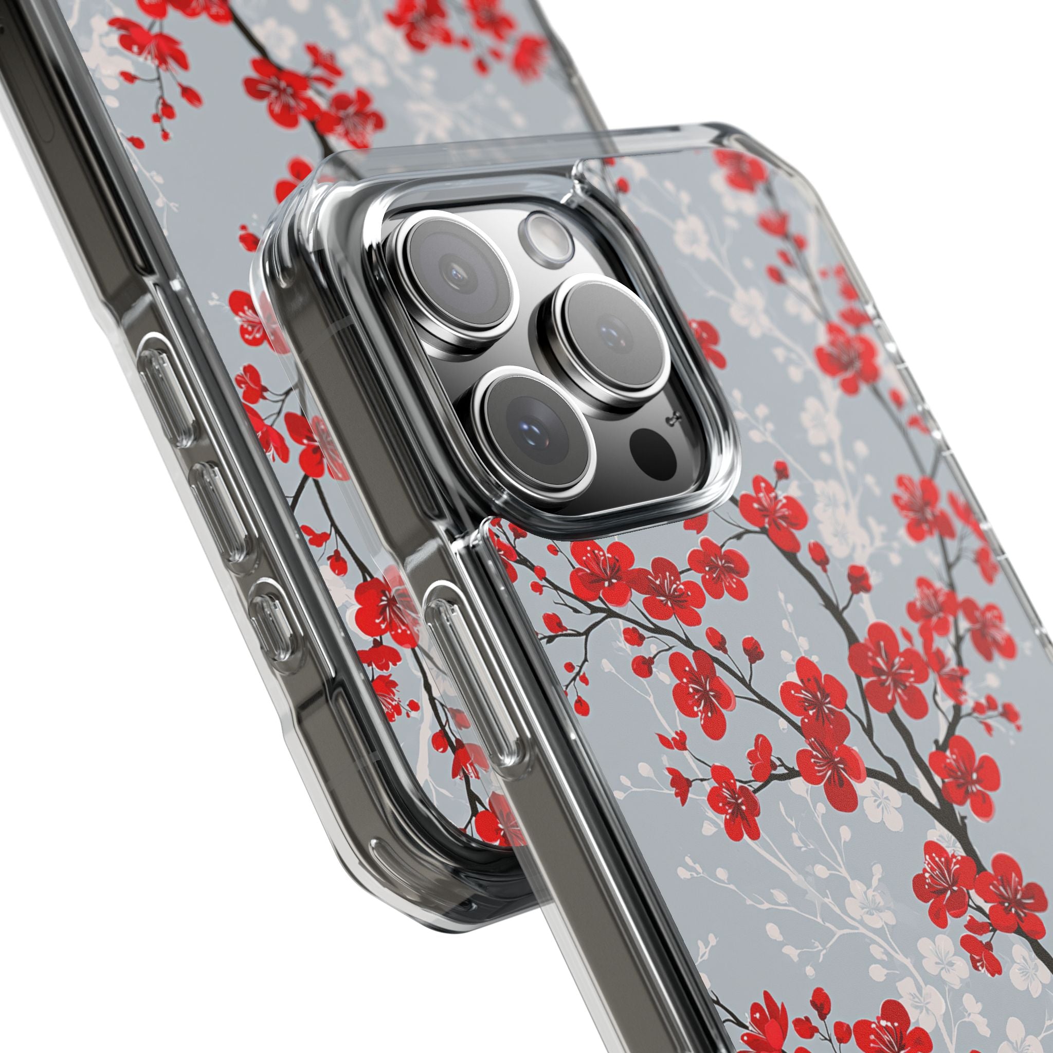 Grey Impact MagSafe Phone Case for iPhone - Crimson Sakura Slate