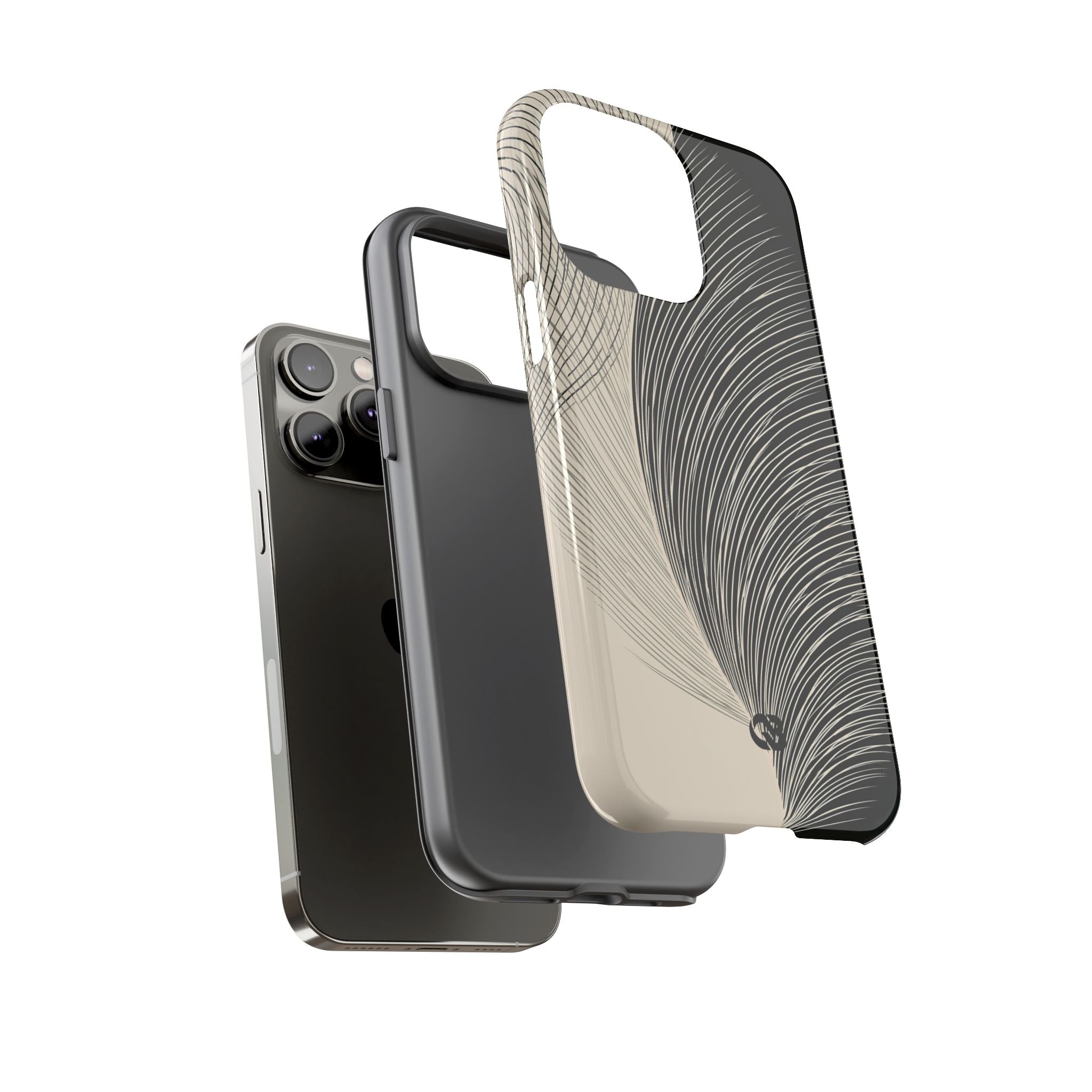 Beige Tough Phone Case for iPhone - Obsidian Cream Plume