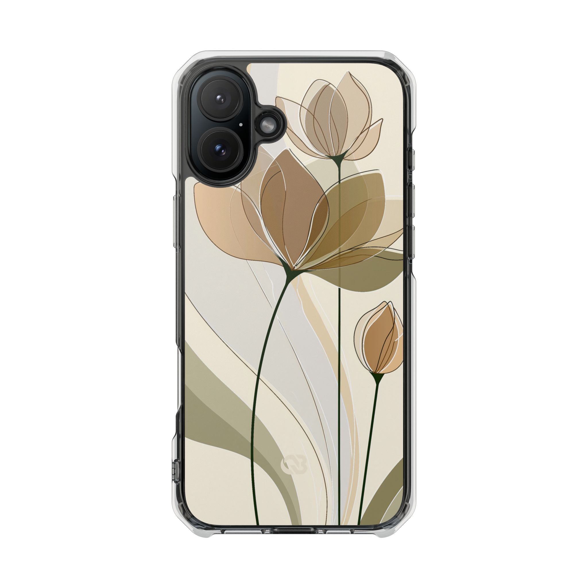 Beige Impact MagSafe Phone Case for iPhone - Muted Ochre Petals