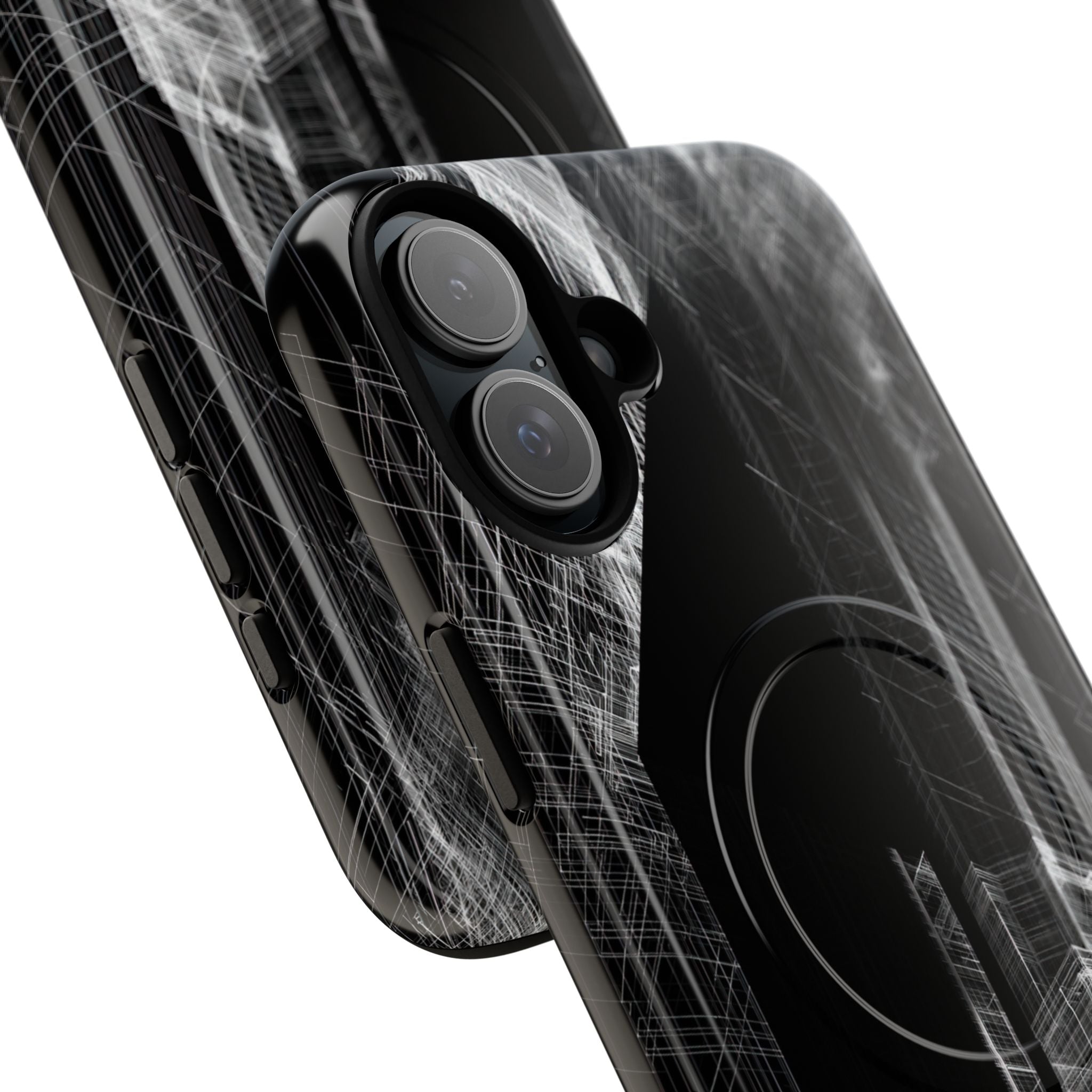Black Tough 2.0 Magsafe Phone Case for iPhone - Ghost Urban Wireframe