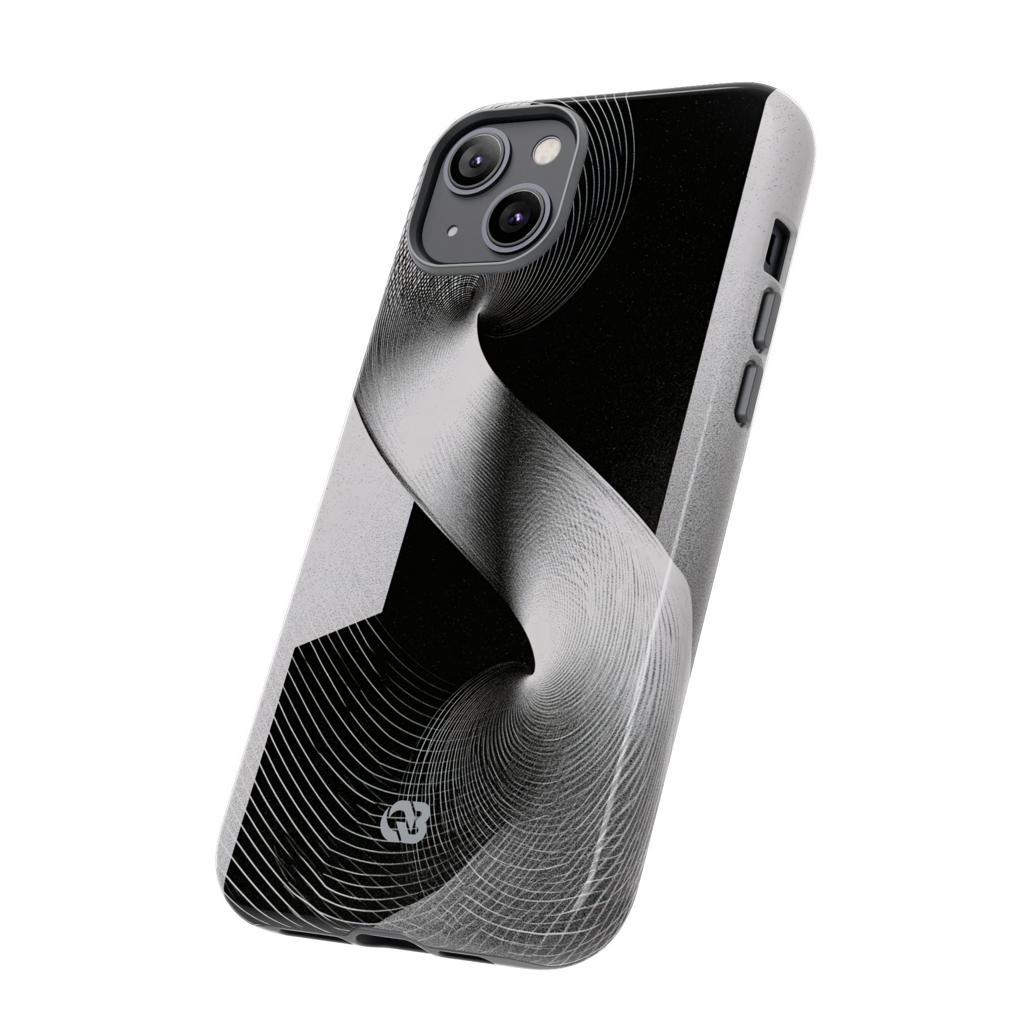 Grey Tough Phone Case for iPhone - Obsidian Moiré Wave