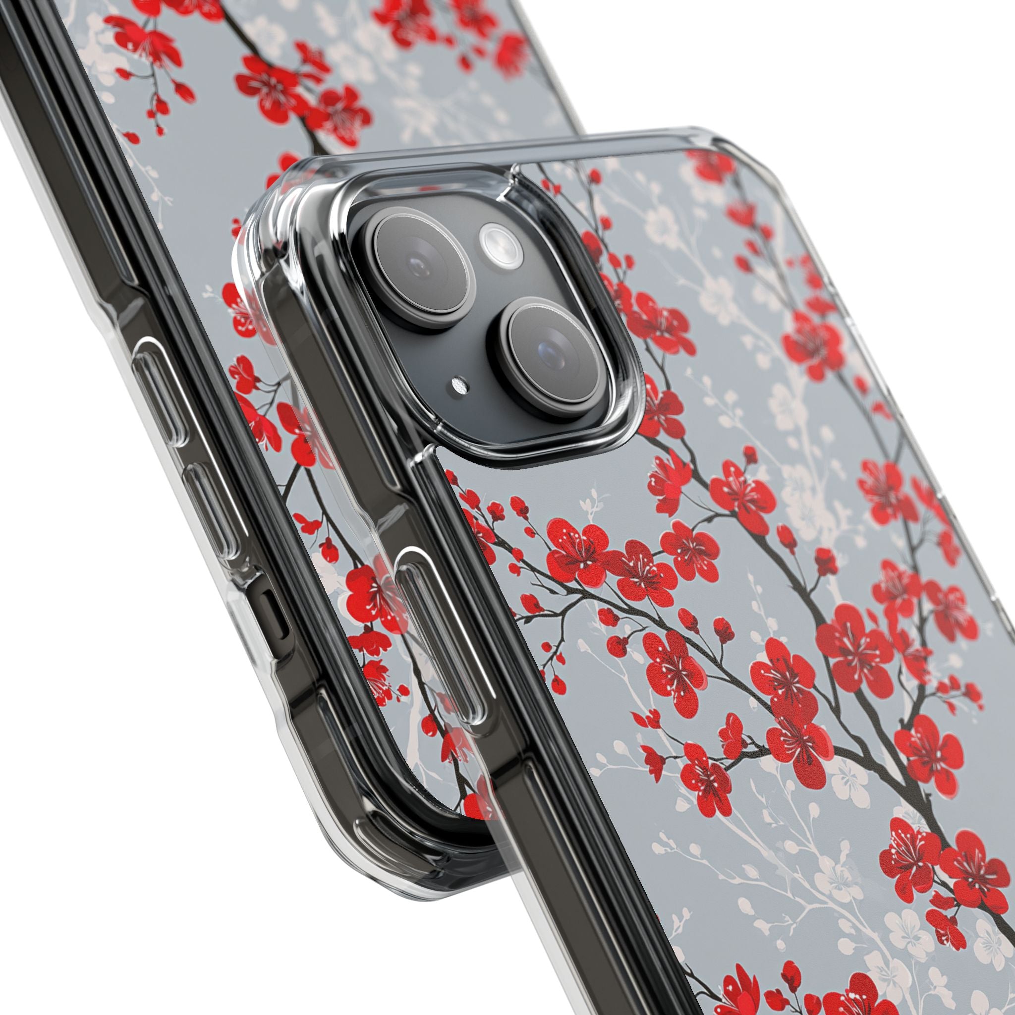 Grey Impact MagSafe Phone Case for iPhone - Crimson Sakura Slate