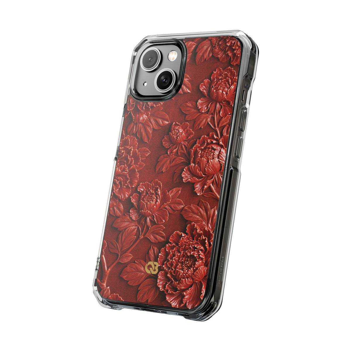 Cinnabar Peony Relief · Clear Impact Magnetic Phone Case for iPhone · Red
