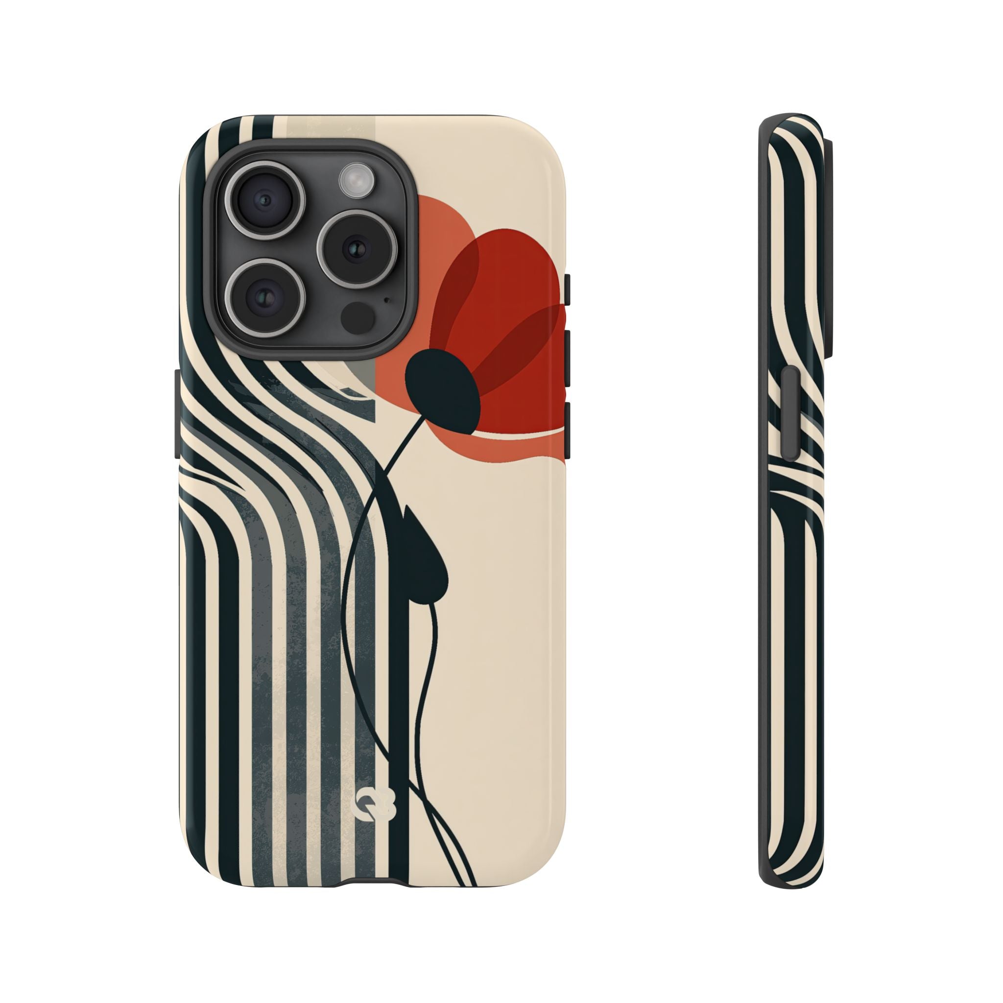 Beige Tough Phone Case for iPhone - Crimson Line Bloom