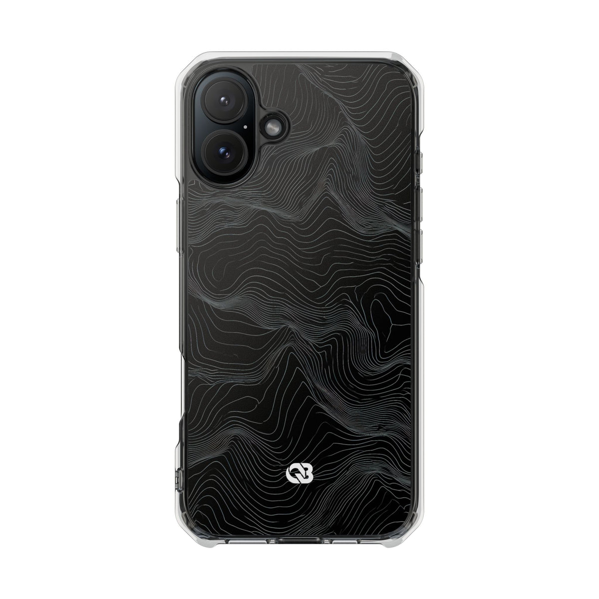 Black Impact MagSafe Phone Case for iPhone - Obsidian Topo Wireframe