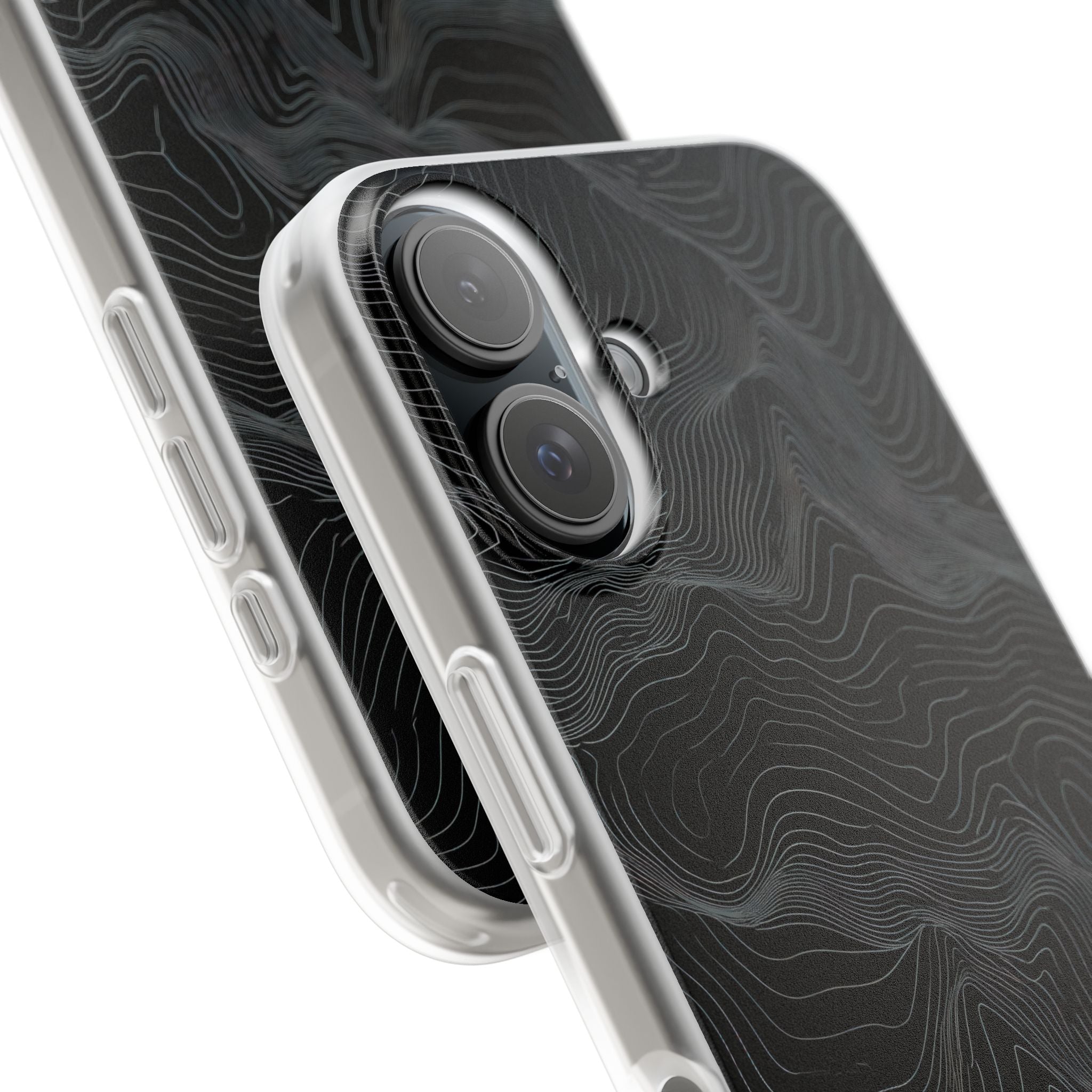 Black Lite Phone Case for iPhone - Obsidian Topo Wireframe