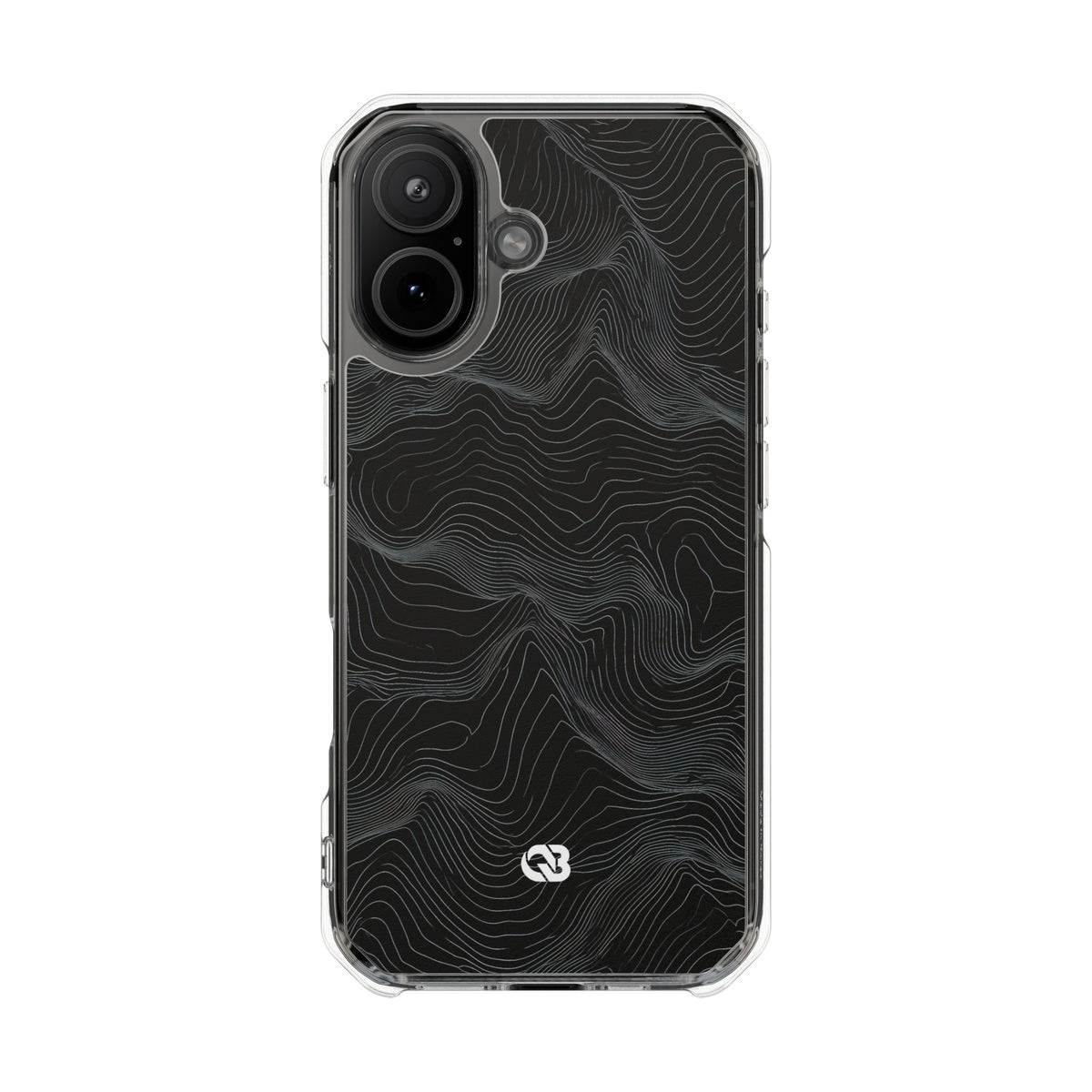 Black Impact MagSafe Phone Case for iPhone - Obsidian Topo Wireframe