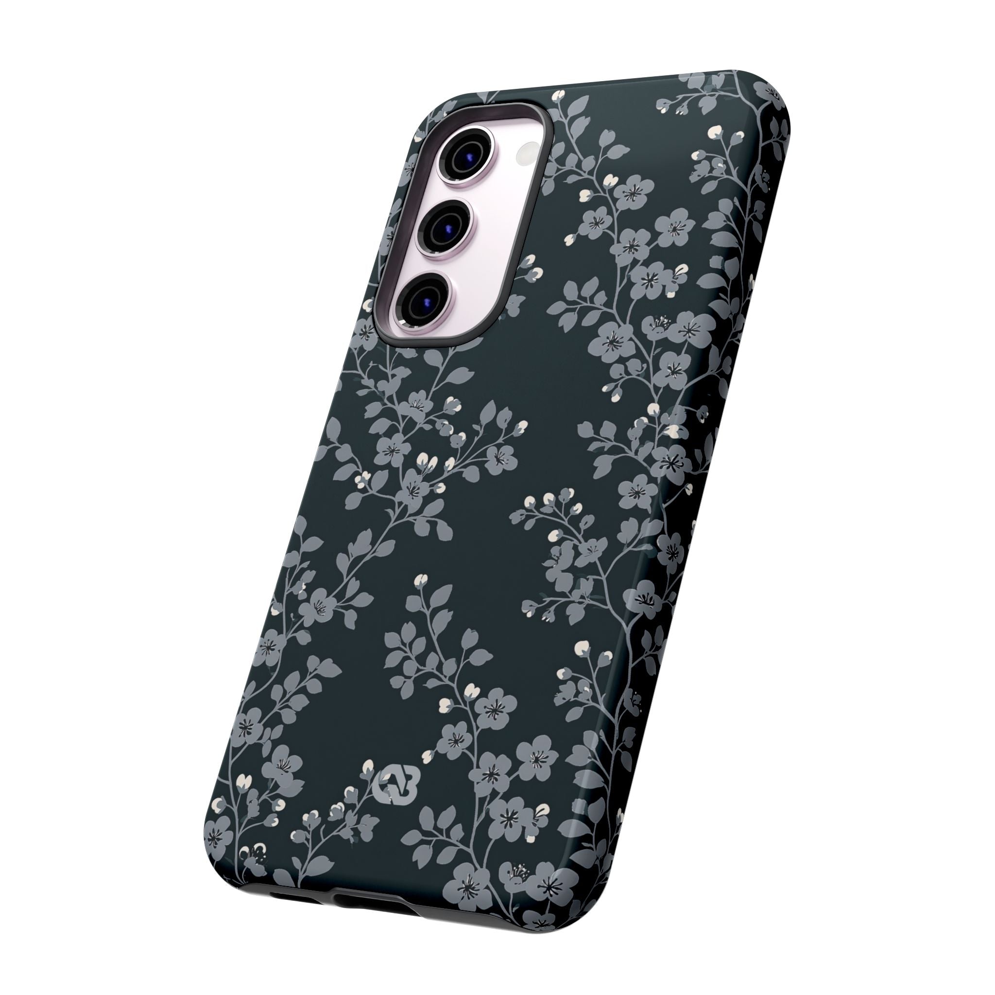 Black Tough Phone Case for Samsung - Midnight Slate Blossom
