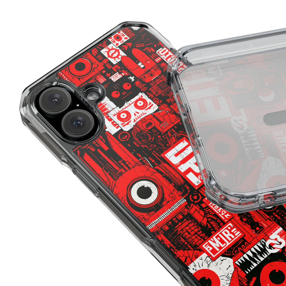 Neo Mecha Collage · Clear Impact Magnetic Phone Case for iPhone · Red