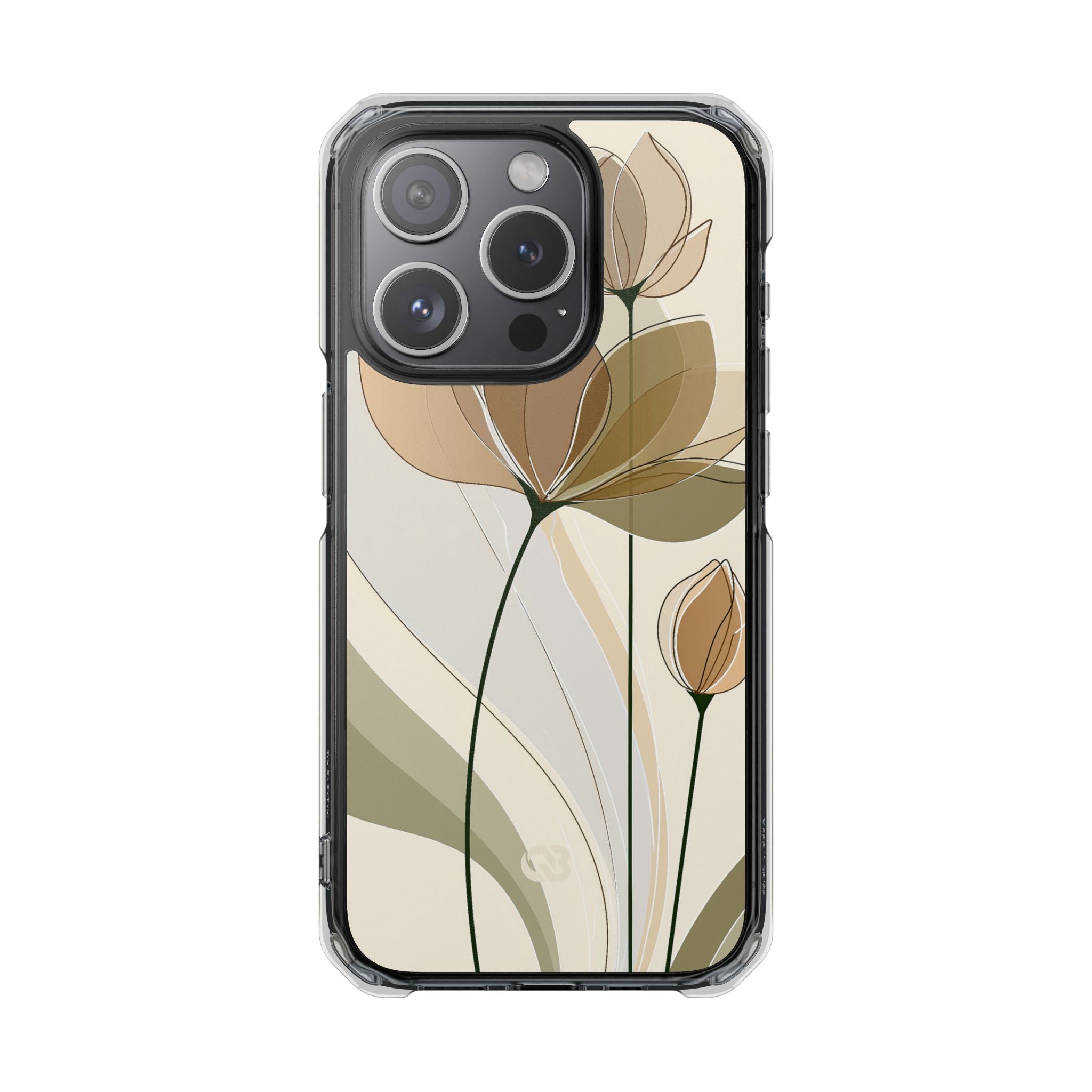 Beige Impact MagSafe Phone Case for iPhone - Muted Ochre Petals