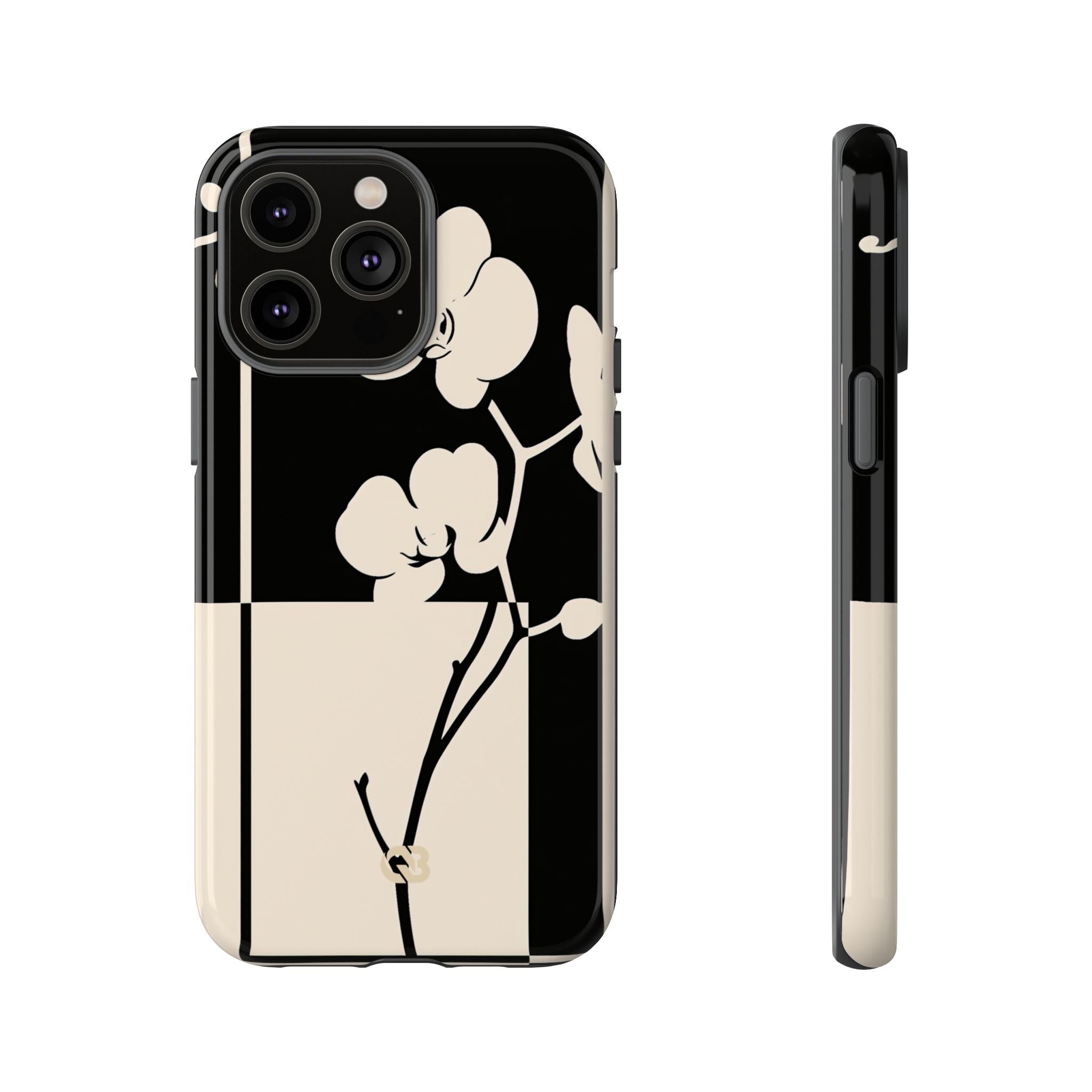 Beige Tough Phone Case for iPhone - Nocturnal Orchid Frame