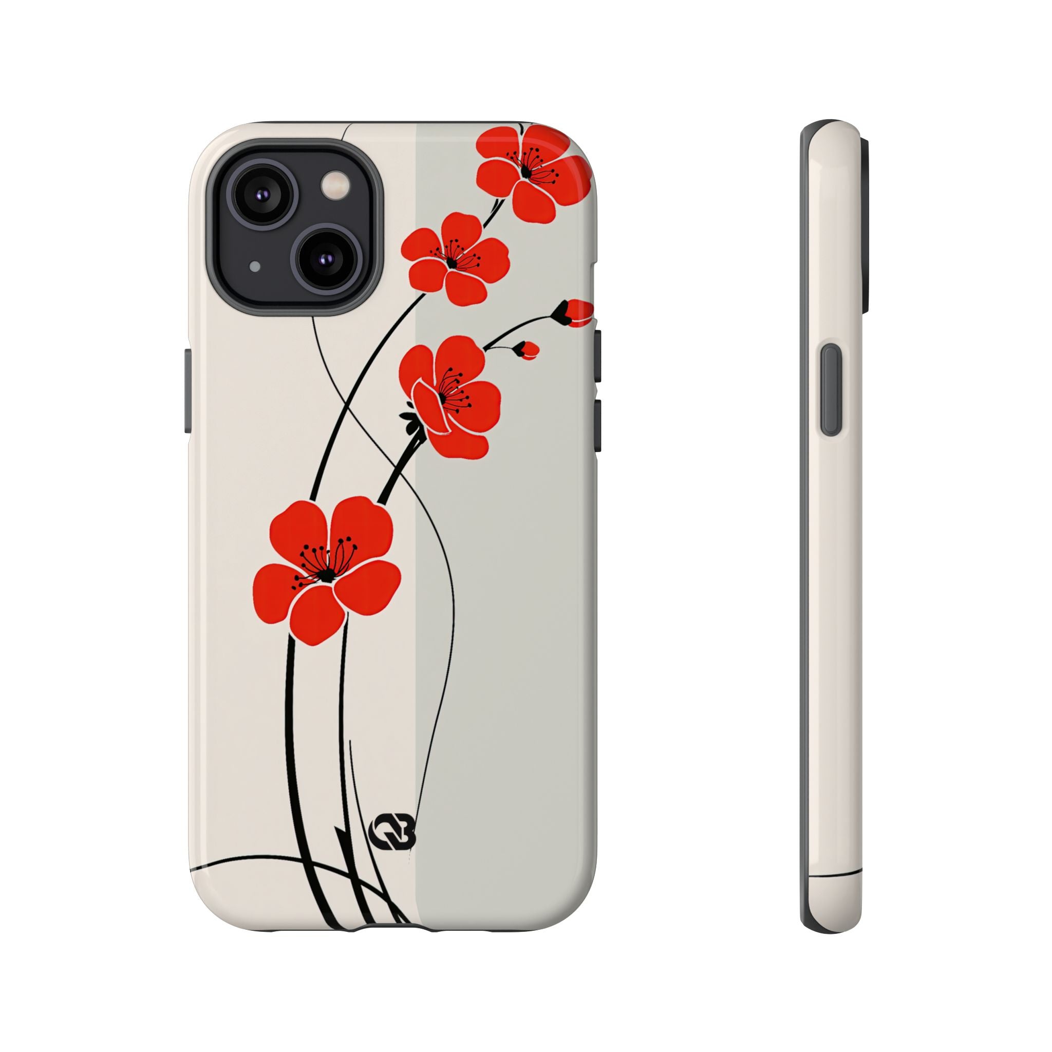 Red Tough Phone Case for iPhone - Crimson Plum Ink