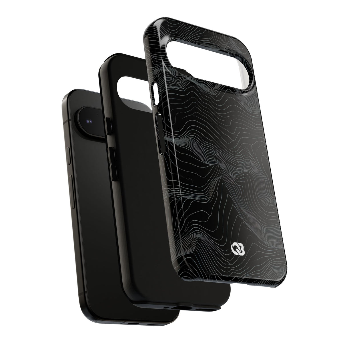 Black Tough Phone Case for Google Pixel - Obsidian Topo Wireframe