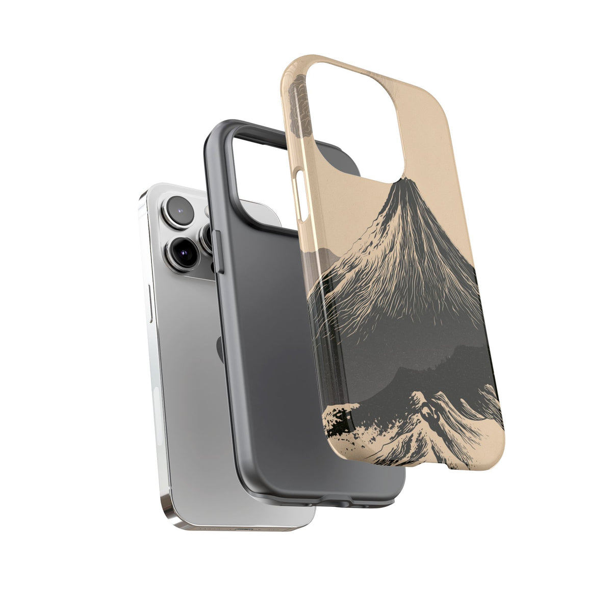 Beige Tough Phone Case for iPhone - Obsidian Ink Summit