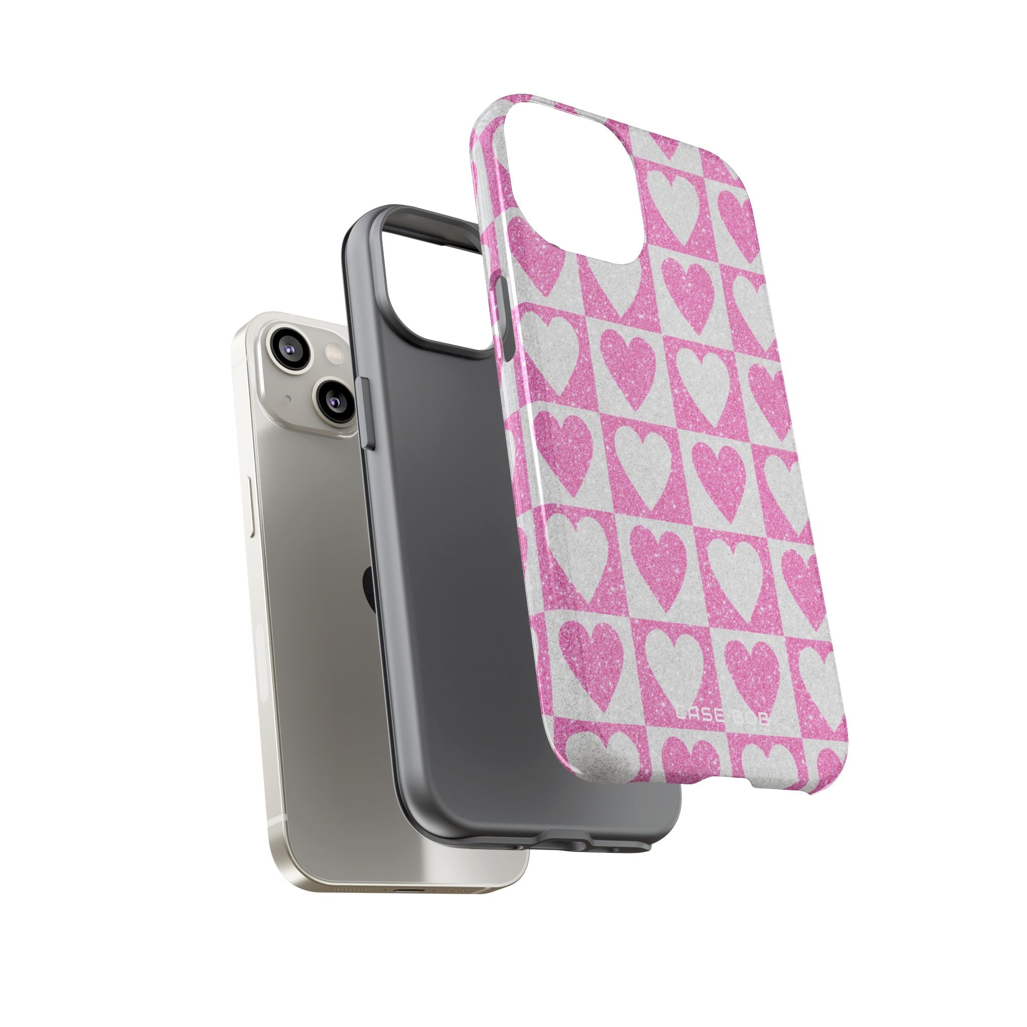 Glitter Heart Grid iPhone 14 Cover - Tough