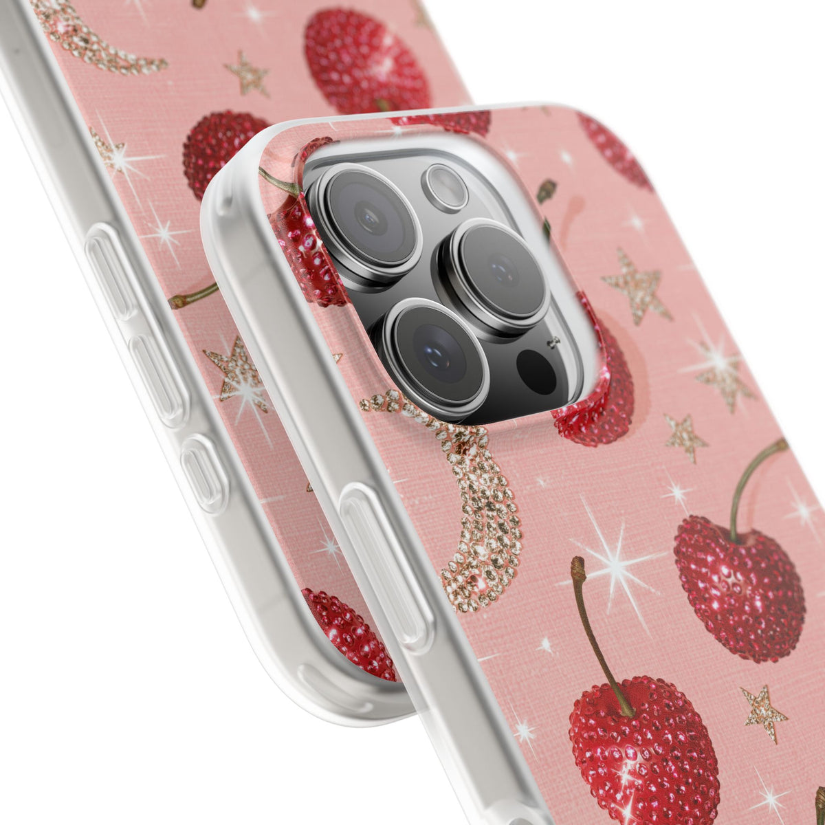 Bedazzled Ruby Cherries · Lite Phone Case for iPhone · Pink