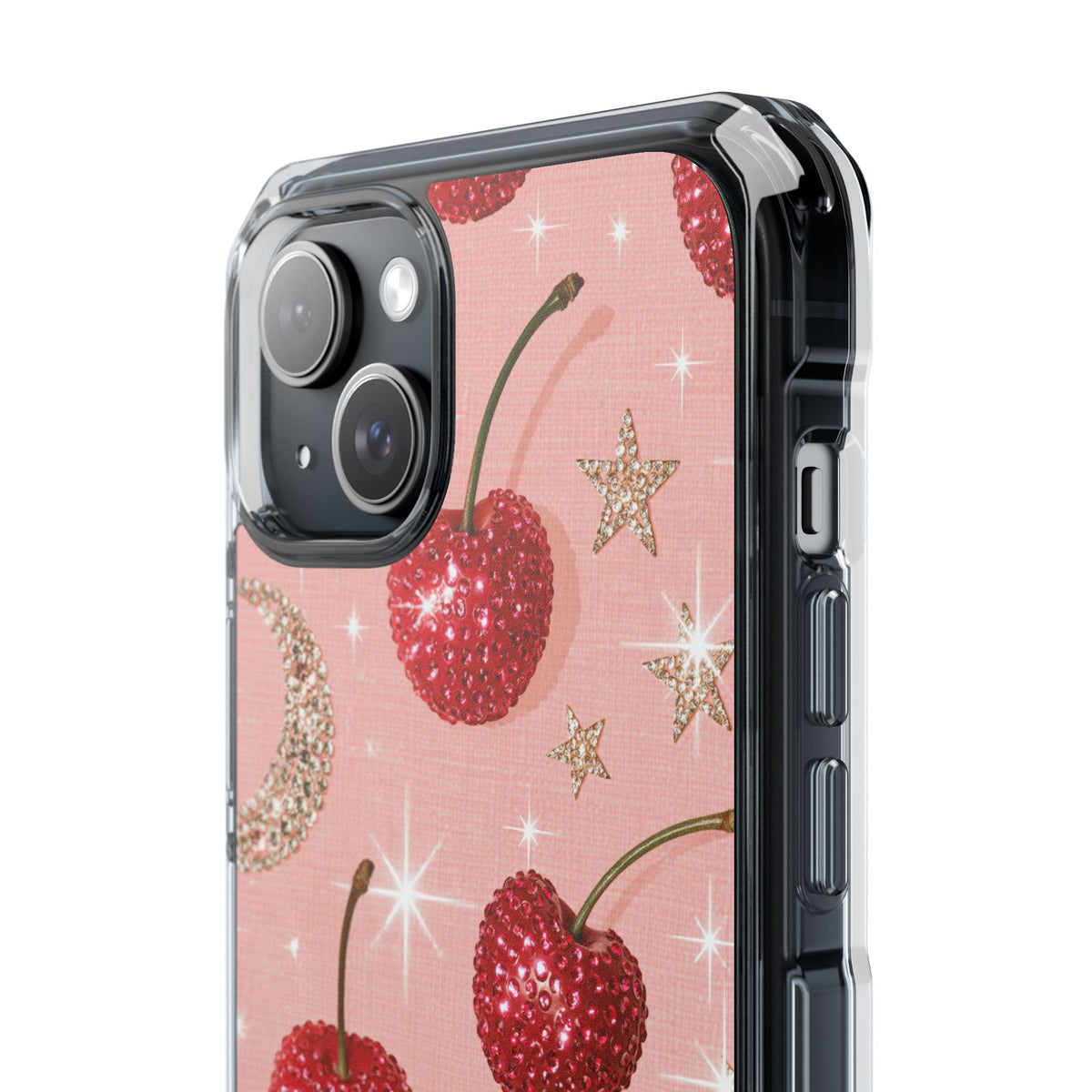 Bedazzled Ruby Cherries · Clear Impact Magnetic Phone Case for iPhone · Pink