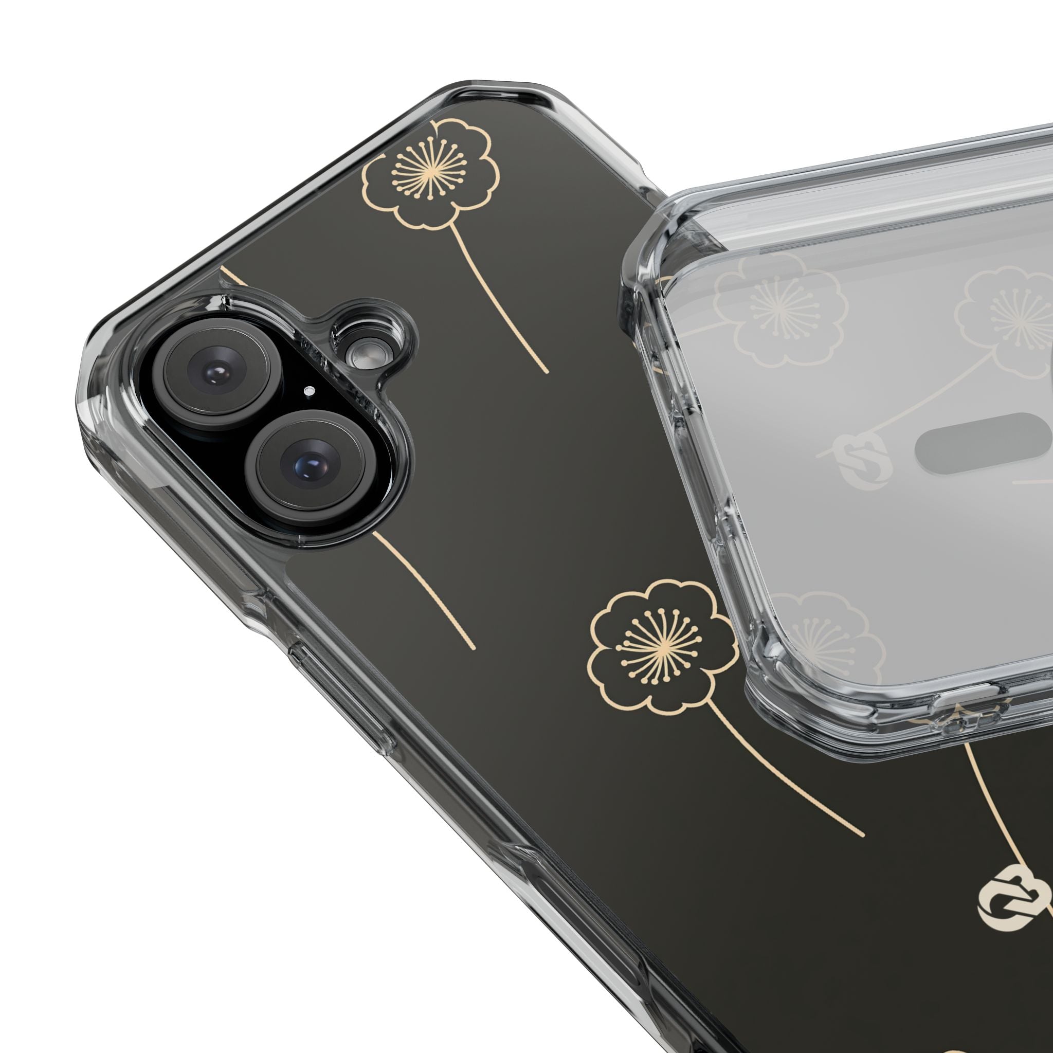 Black Impact MagSafe Phone Case for iPhone - Obsidian Sand Petals
