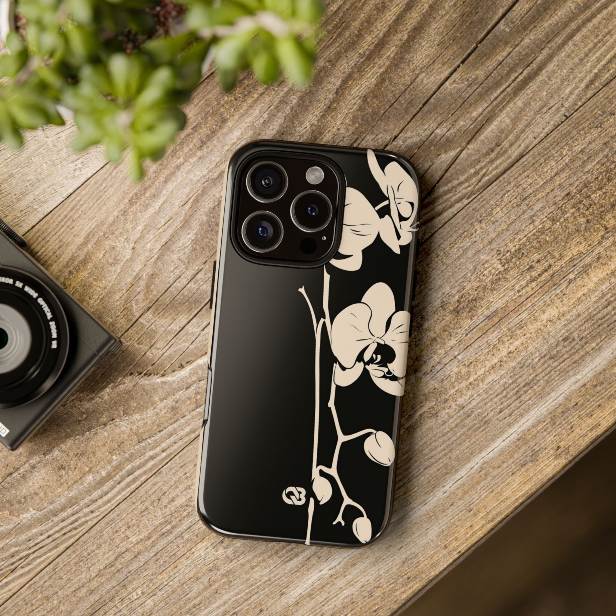 Black Tough Phone Case for iPhone - Obsidian Bone Orchid