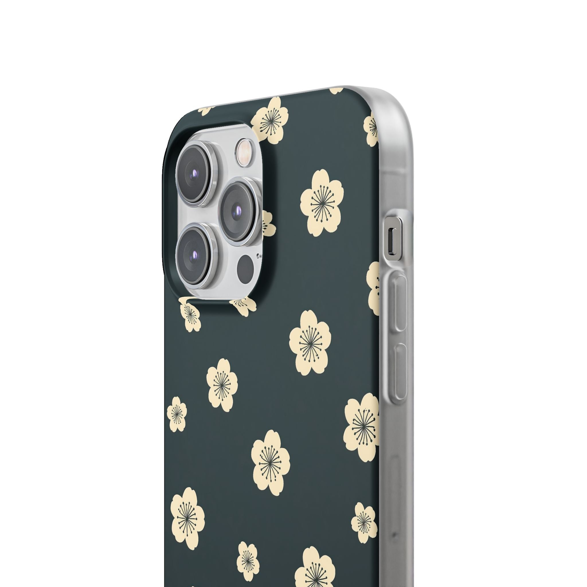 Teal Lite Phone Case for iPhone - Obsidian Cream Petals
