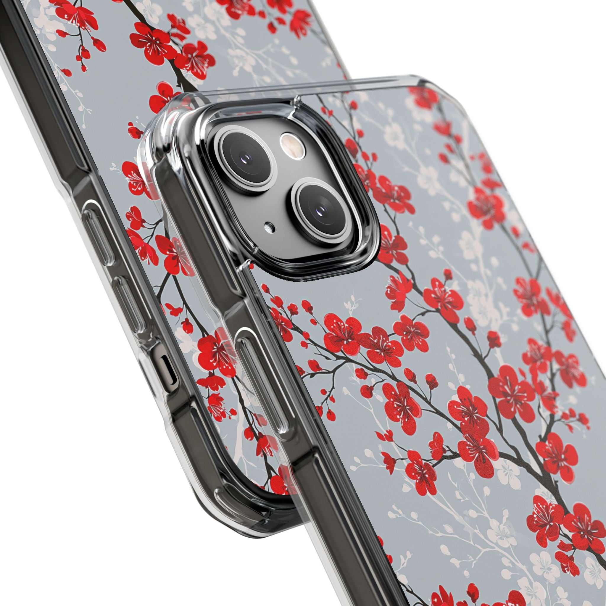 Grey Impact MagSafe Phone Case for iPhone - Crimson Sakura Slate